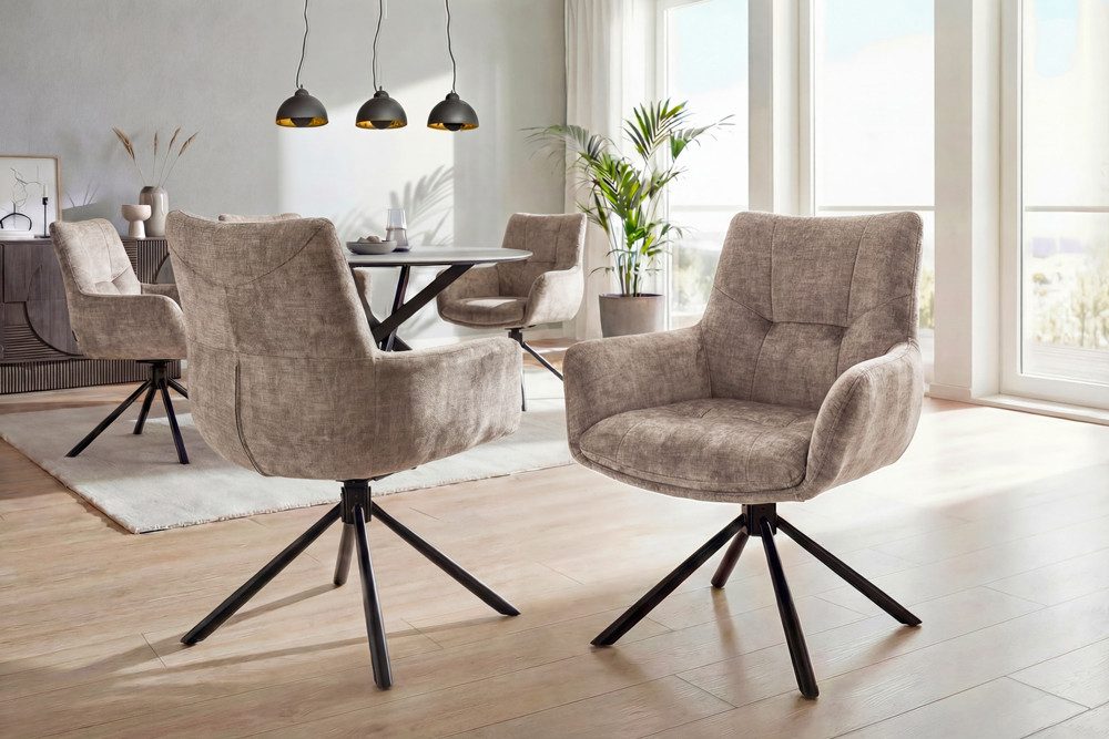 riess-ambiente Drehstuhl SIGNATURE taupe/schwarz - Samt, Metall, mit Armlehne, Taschenfederkern (Einzelartikel, 1 St), 360° drehbar & mit Taschenfederkern - ideal für Esszimmer & Büro