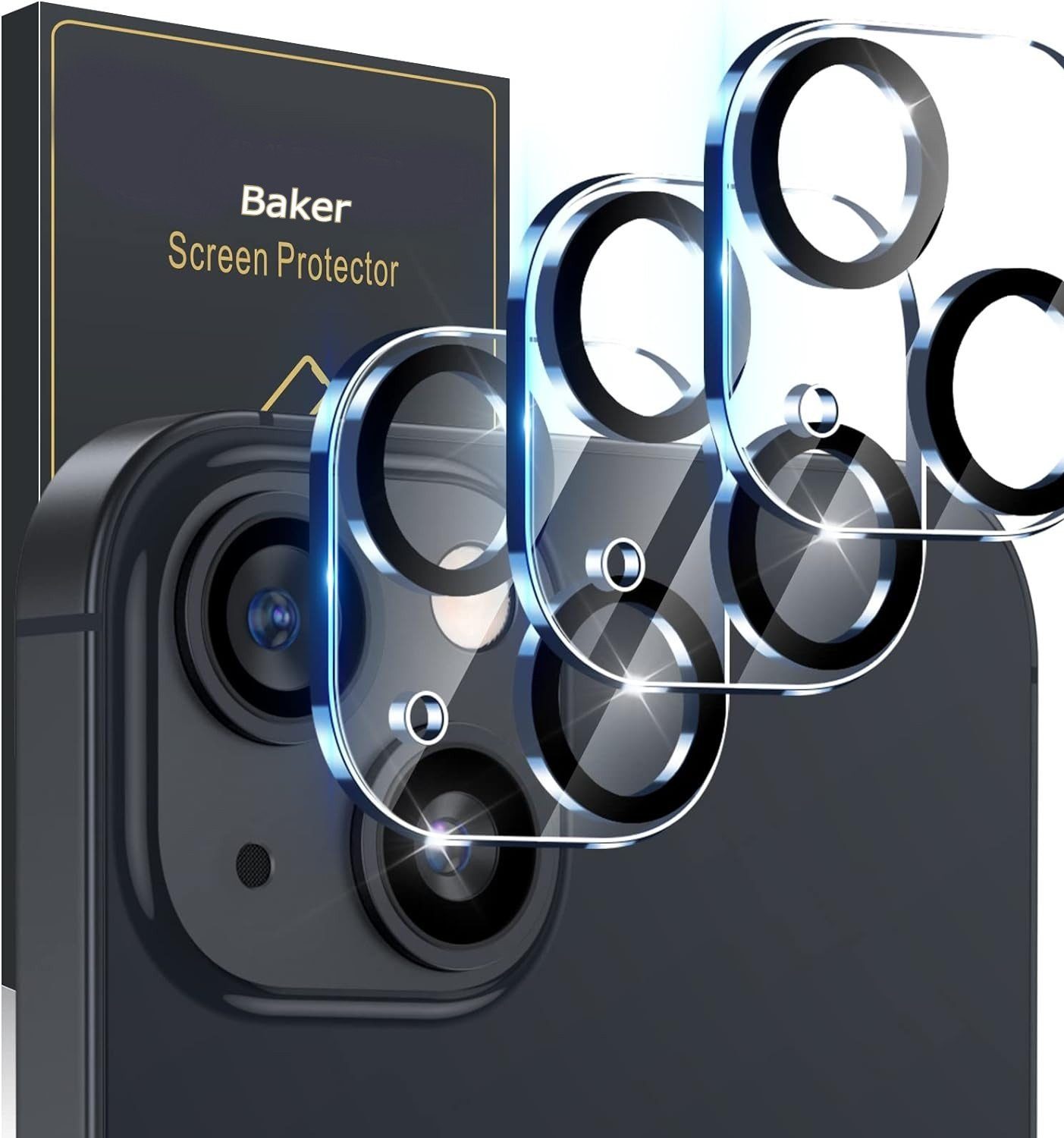 Baker Schutzfolie 3x Kameraschutz Panzer Folie iPhone 17 16 15 14 13 12 Pro Max Plus Air, (3 Pack), Mini, Abdeckung Glas Folie Kamera, Panzerfolie Schutzglas, Ultra-Klar