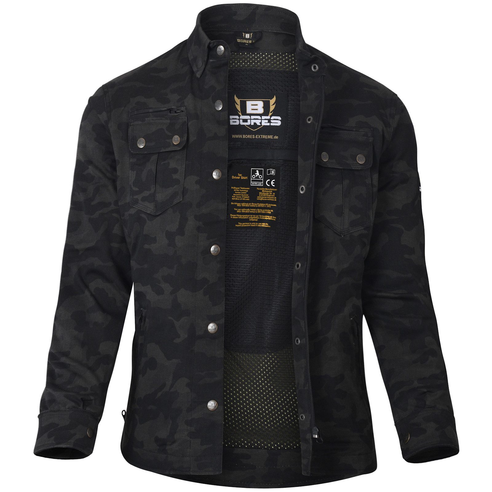 Bores Motorradjacke Bores Militaryjack Jacken-Hemd camouflage schwarz Damen M