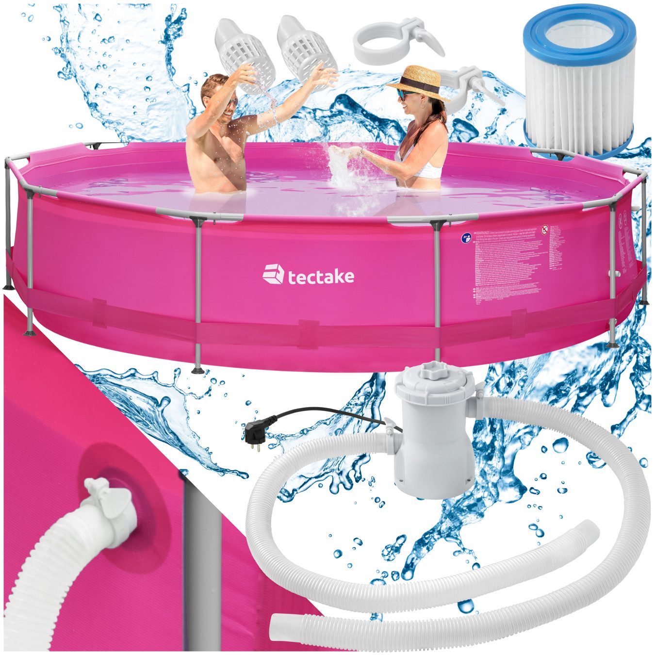 tectake Framepool Swimming Pool rund mit Stahlrahmen und Filterpumpe Ø 360 günstig online kaufen