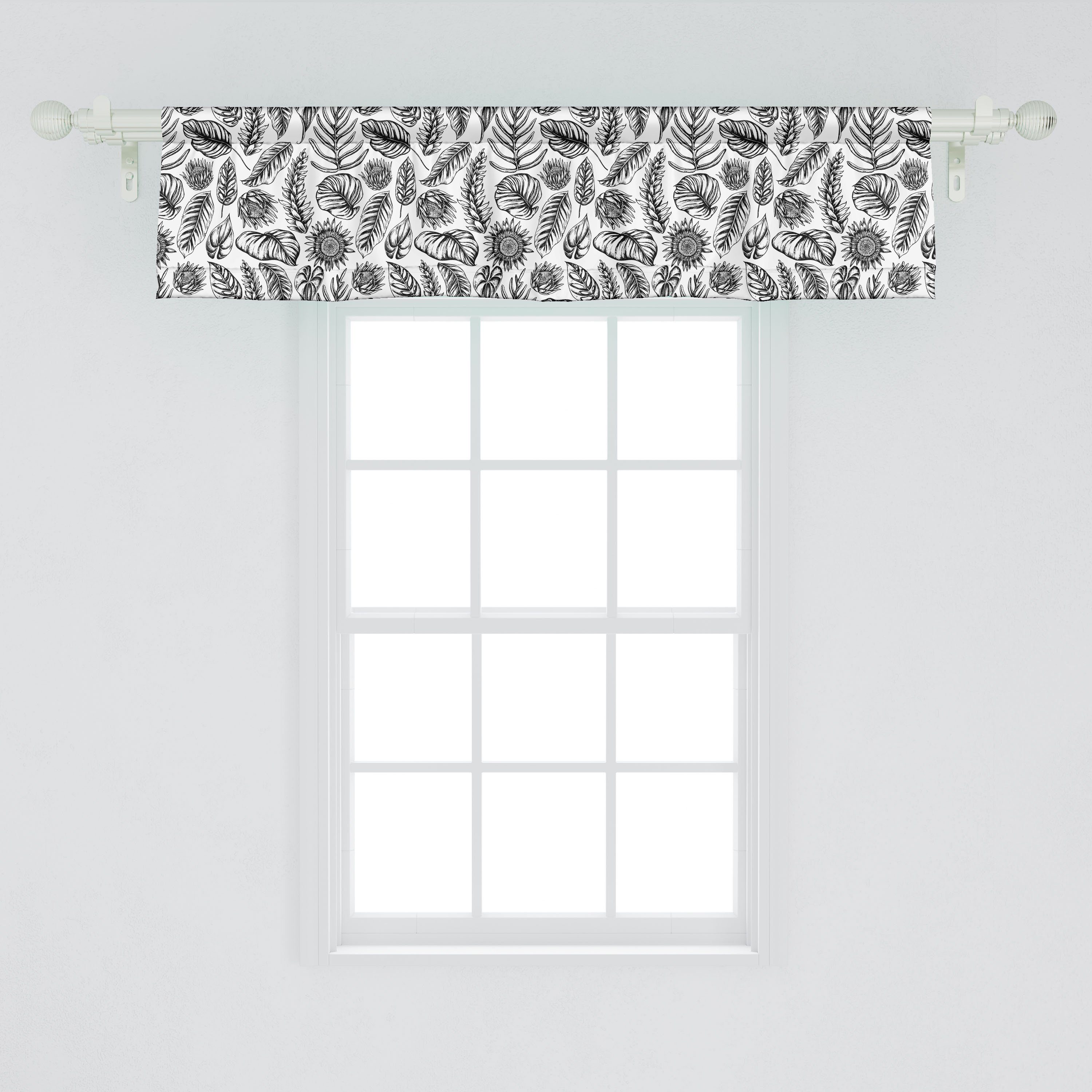 Scheibengardine Vorhang Volant für Abakuhaus, Philodendron Stangentasche, mit Dekor Küche Microfaser, Vintage Pflanzen Schlafzimmer Blätter