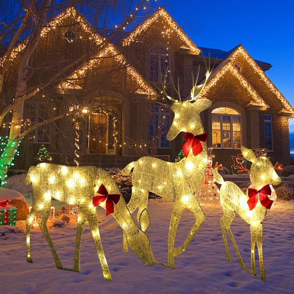 DOPWii Weihnachtsszene 3-teiliges LED Rentier Familie,Weihnachtsdeko Weihnachtsbeleuchtung