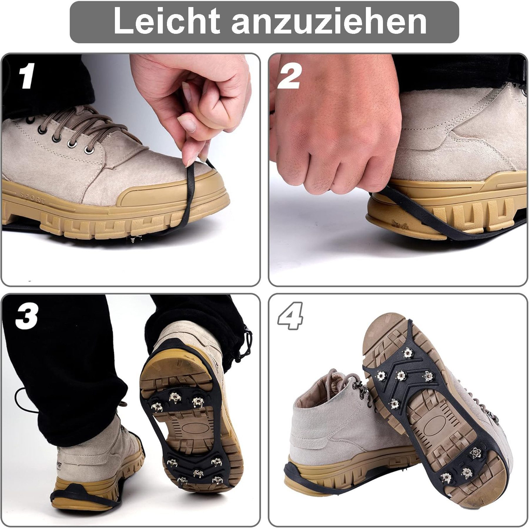 Mutig Spikes 3 Paar Anti Rutsch Schuhspikes, Spikes Schuhe Schuhkrallen mit 8 Zähne (Spikes zum Überziehen, Edelstahl Spikes, Steigeisen für Damen & Herren, Einheitsgröße für Schuhe und Stiefel), Grödel für Gehen Wandern Trekking Eisfischen Winter Outdoor