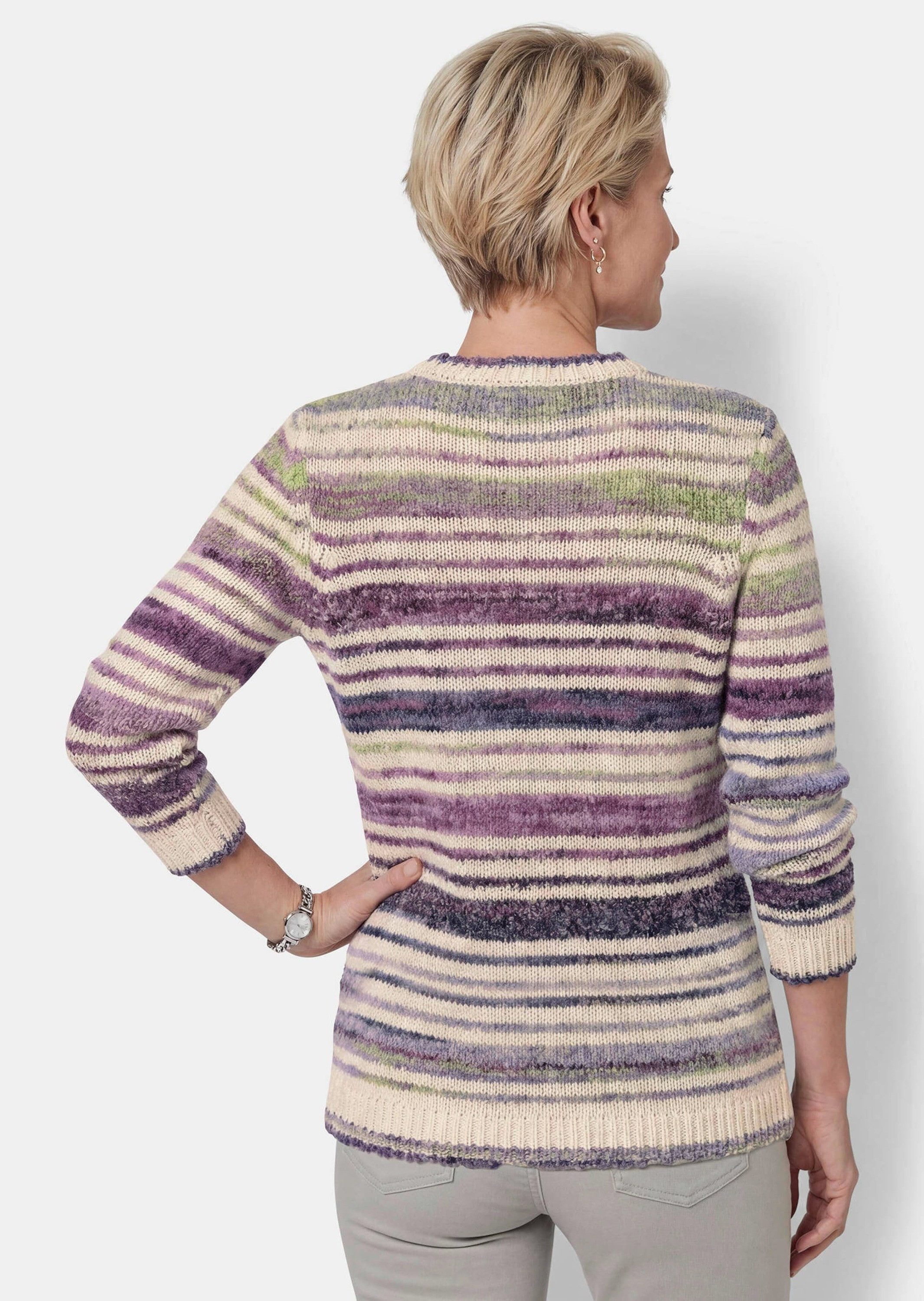 GOLDNER Strickpullover Streifenpullover mit Struktur Warmer Strickpullover mit Struktur- und Glattstrick, Rundhals
