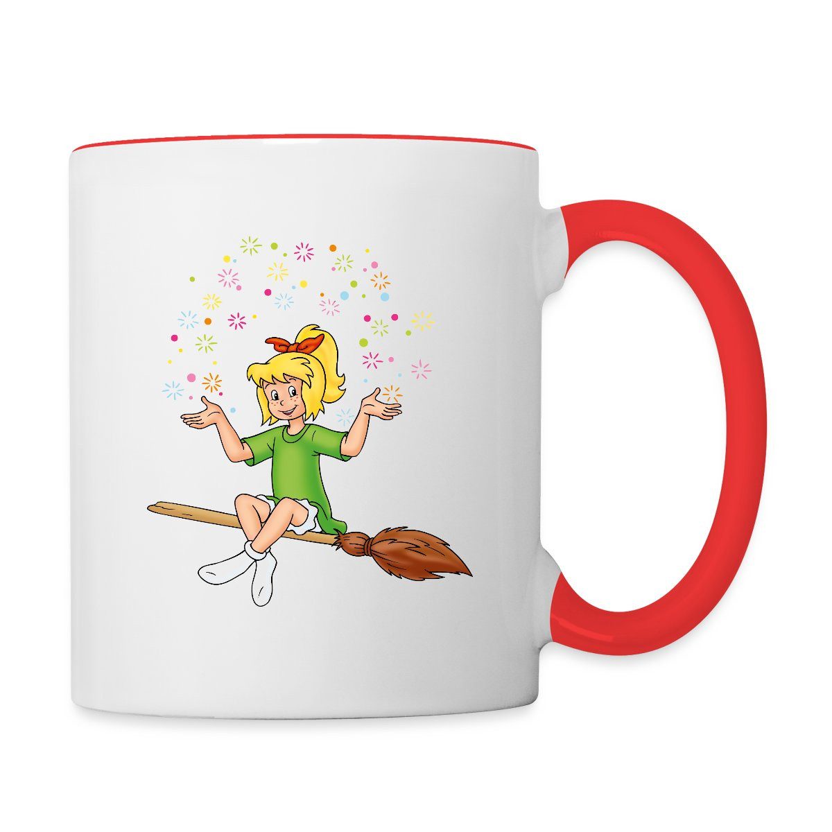 Spreadshirt Tasse Bibi Blocksberg Sitzt Auf Kartoffelbrei Tasse Zweifarbig, Keramik