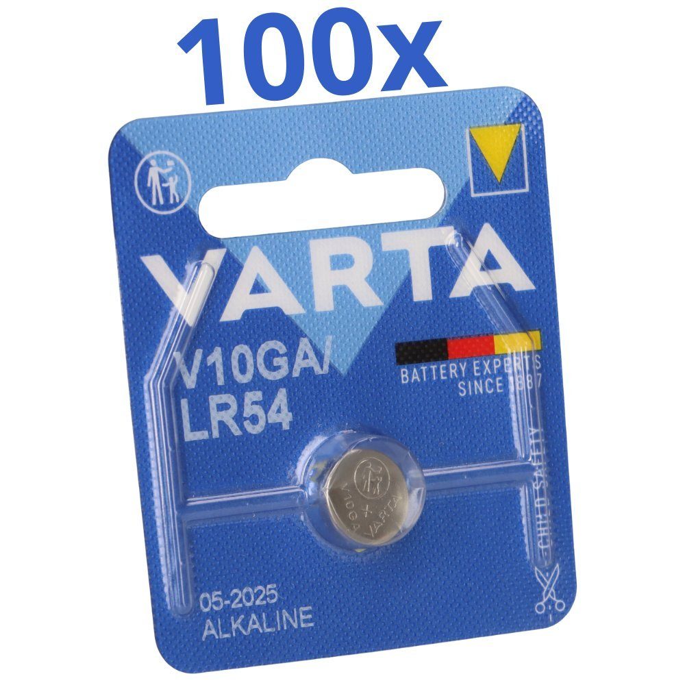 VARTA 100x Varta Knopfzelle Electronics V 10 GA Alkaline 1,5 V 1er Blister Knopfzelle