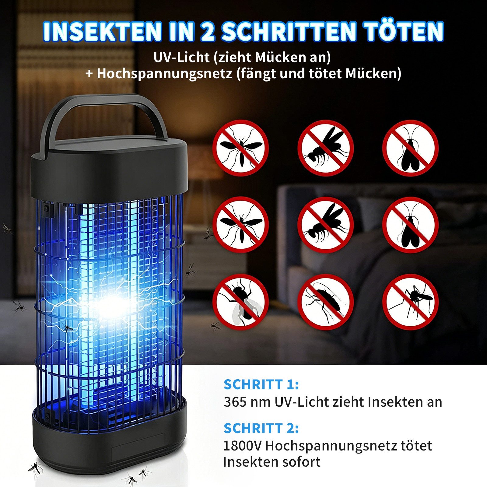 Fofile Insektenvernichter 18W Elektrischer Insektenfalle Mückenlampe mit UV Lampe, Elektrisch Insektenfalle 80, Effektive Fliegenfalle für Innen