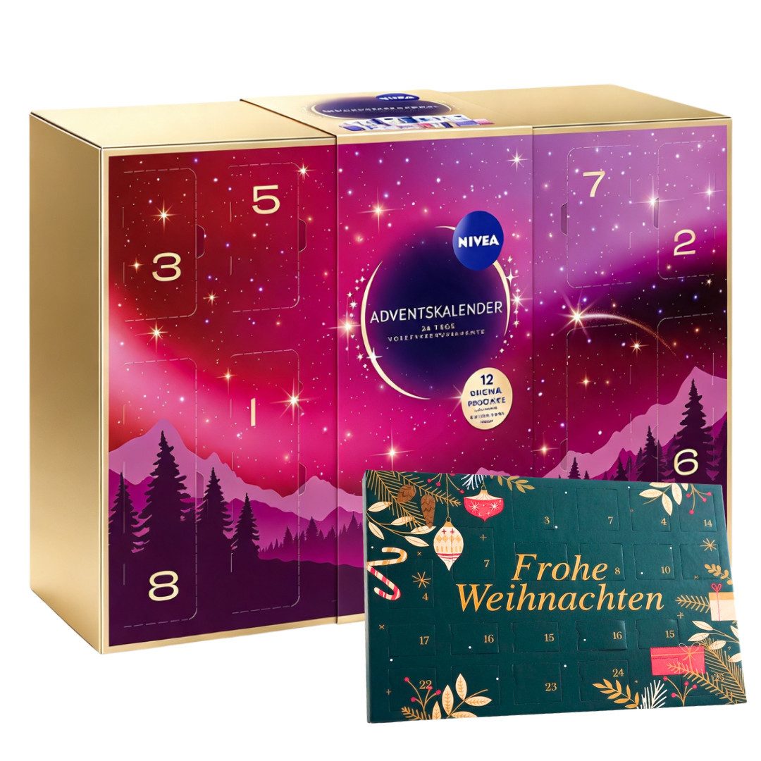 Nivea Kosmetik-Adventskalender 2026 Frauen + Doug Tisch Adventskalender 2er set Mädchen Beauty Pflege (Set, 48-tlg), 48 tlg - 24 Pflegeprodukte + 24 Schokoladen Advent Kalender - Damen