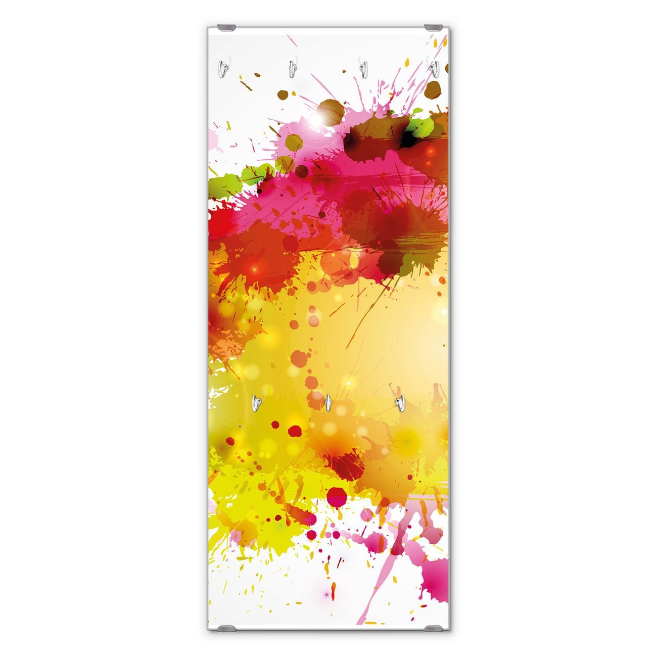 banjado Garderobenleiste Glas Farbkleckse (Wandgarderobe, mit verchromten Haken), inkl. Montagematerial