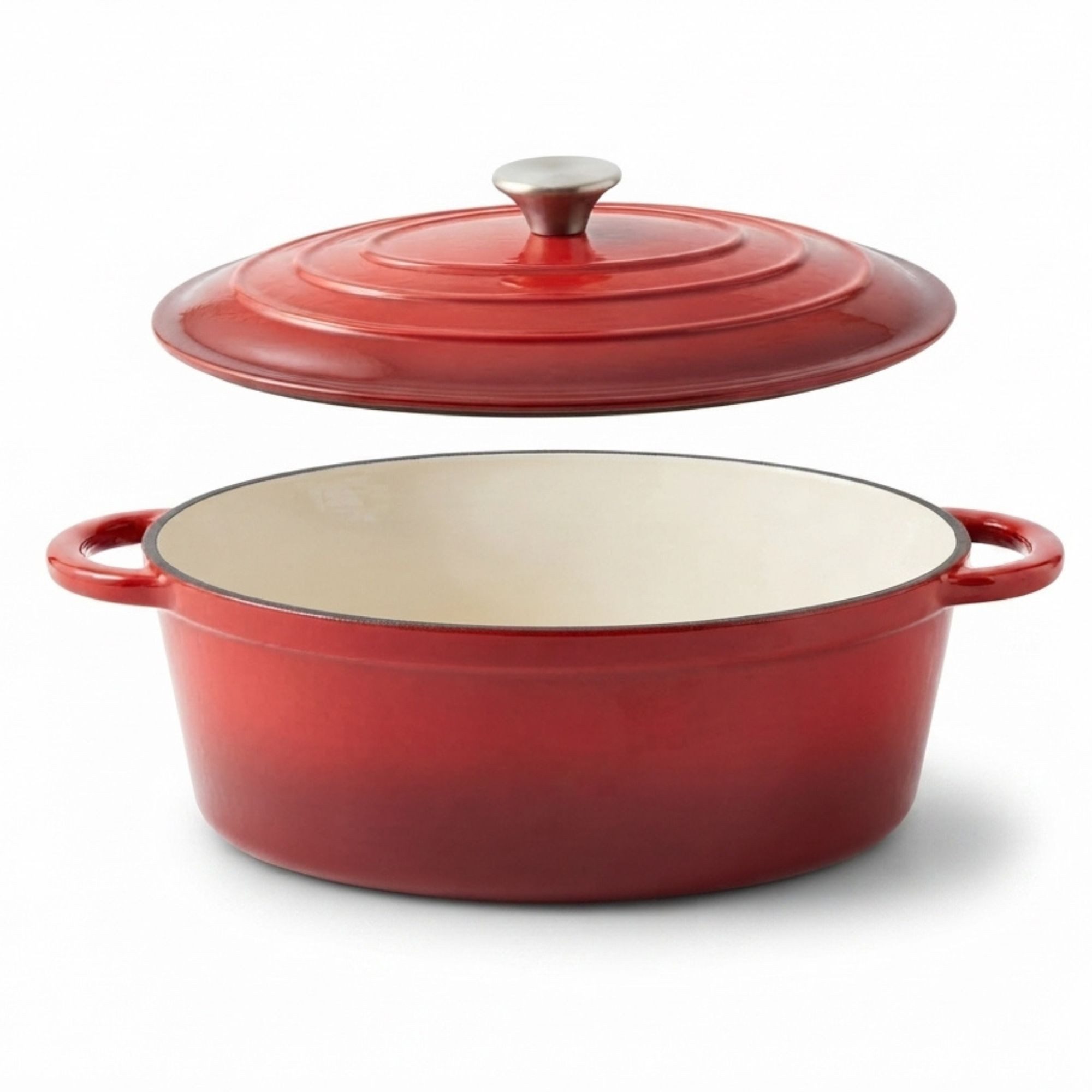 BIG-PAN Bräter Gusseisen Schmortopf 3,5 L oval Deckel emailliert Bratentopf Cocotte, Gusseisen (Topf Auflaufform Servierpfanne, Schmorpfanne Brotbacktopf), für alle Herdarten, Induktion und Backofen