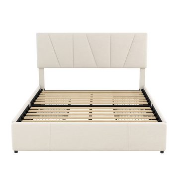 Celya Polsterbett Doppelbett Bettgestell 140x200cm, Polster Plattform Bett mit vier Schubladen auf zwei Seiten