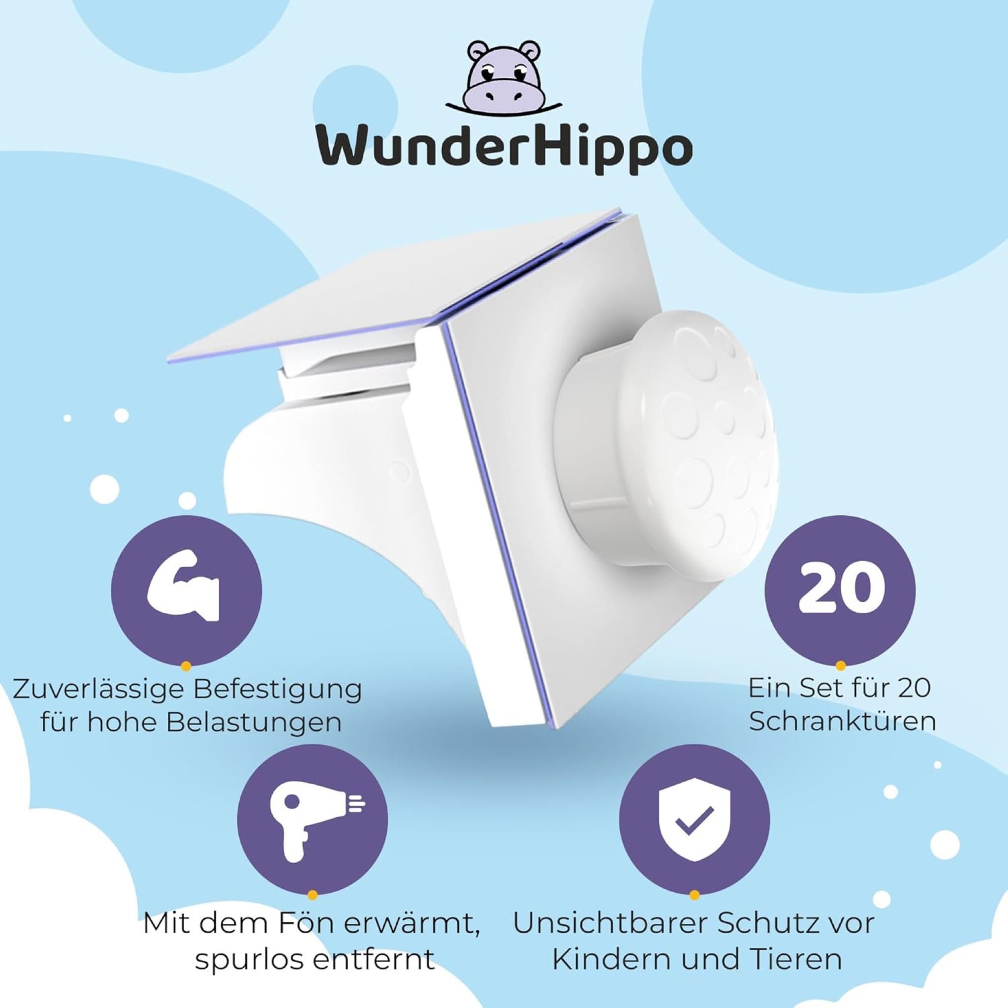 WunderHippo Kindersicherung Magnetische Kindersicherungen 12 Schlösser+3 Schlüssel, weiß – Bild 4 von 5