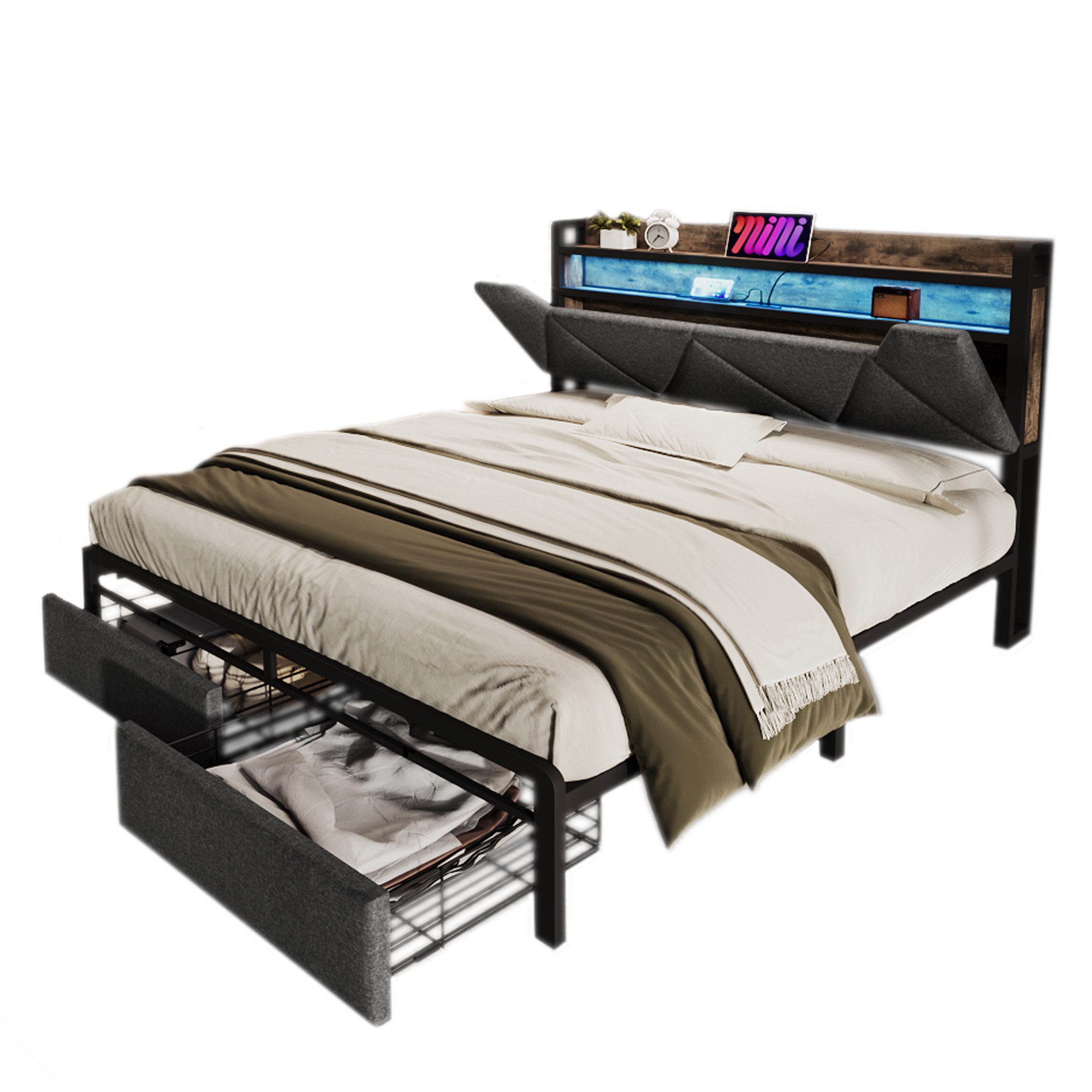 Flieks Polsterbett, LED Doppelbett mit Ladefunktion, günstig online kaufen