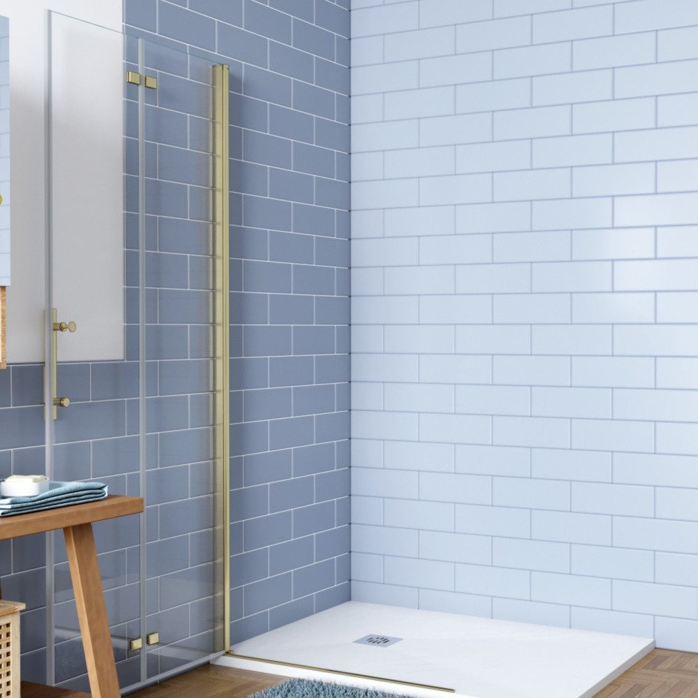 AICA Walk-in-Dusche H:195cm Gold Duschwand Duschabtrennung Falttür Scharniertür Duschtür