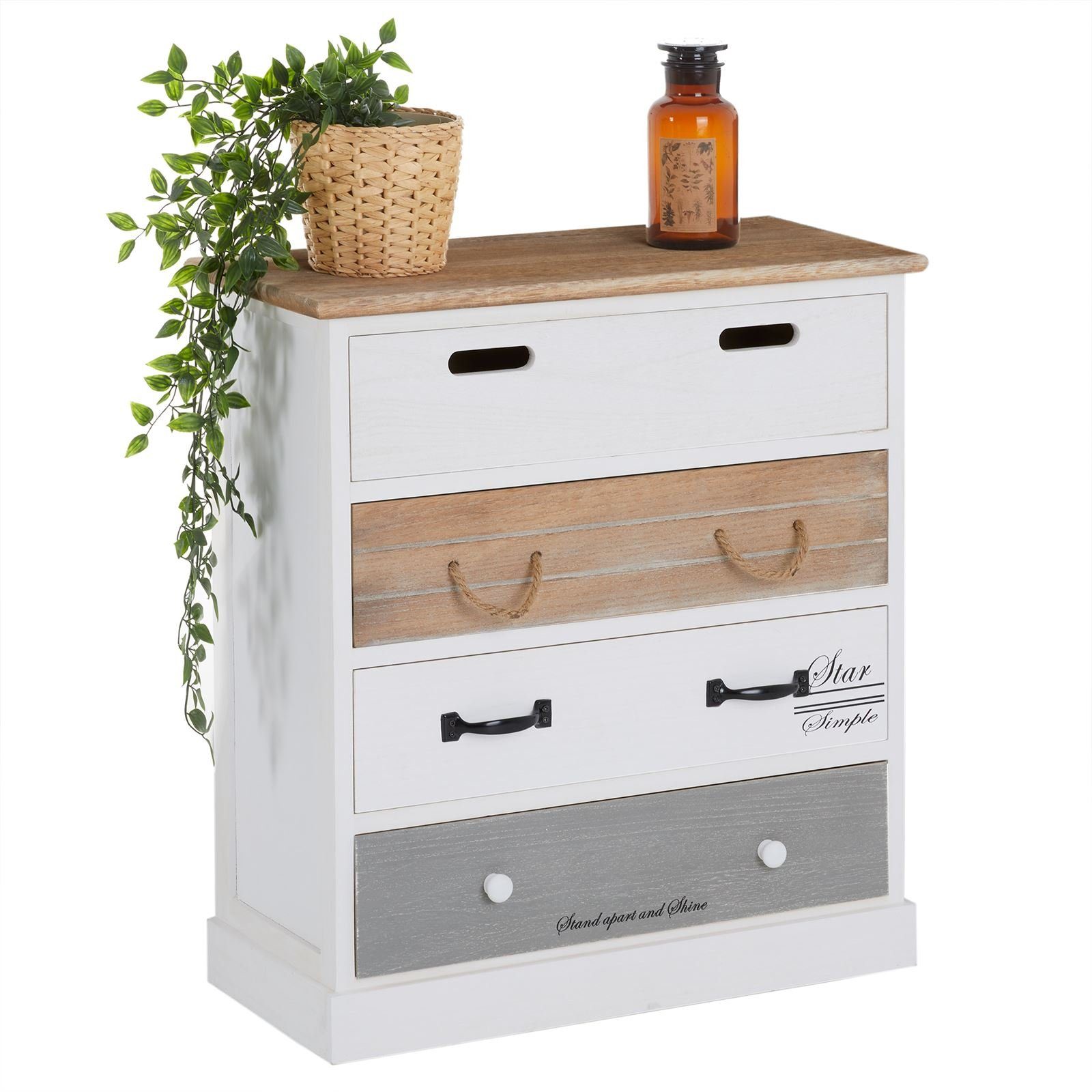 CARO-Möbel Kommode SALVA, Schubladenschrank mit 4 Schubladen Vintage Shabby Chic weiß
