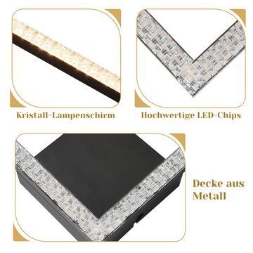 Nettlife LED Deckenleuchte Wohnzimmer Schwarz Deckenlampe Kristall 3000K Modern Eckig Metall, LED fest integriert, Warmweiß, Schlafzimmer Flur Küche