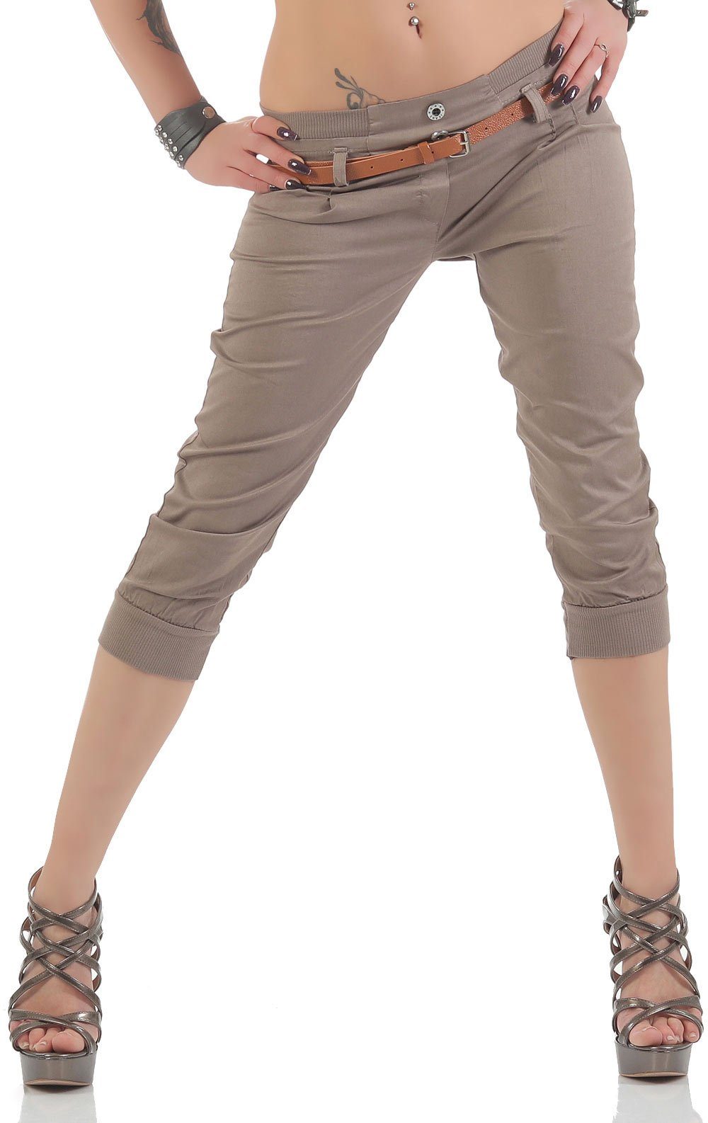 malito more than fashion Caprihose malito Damen Capri Hose mit Gürtel, Chino Hose mit Stretch, lässige Caprihose mit Gürtel und Zierknöpfen