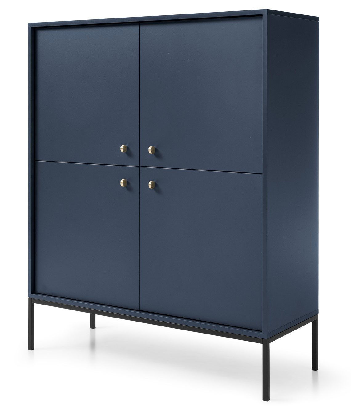 Feldmann-Wohnen Highboard Mono (4-türig, 4 Einlegeböden, 1 St., moderne Optik, Möbelknäufe, Metallfüße), 104x39x126cm Marineblau Matt 4-türig