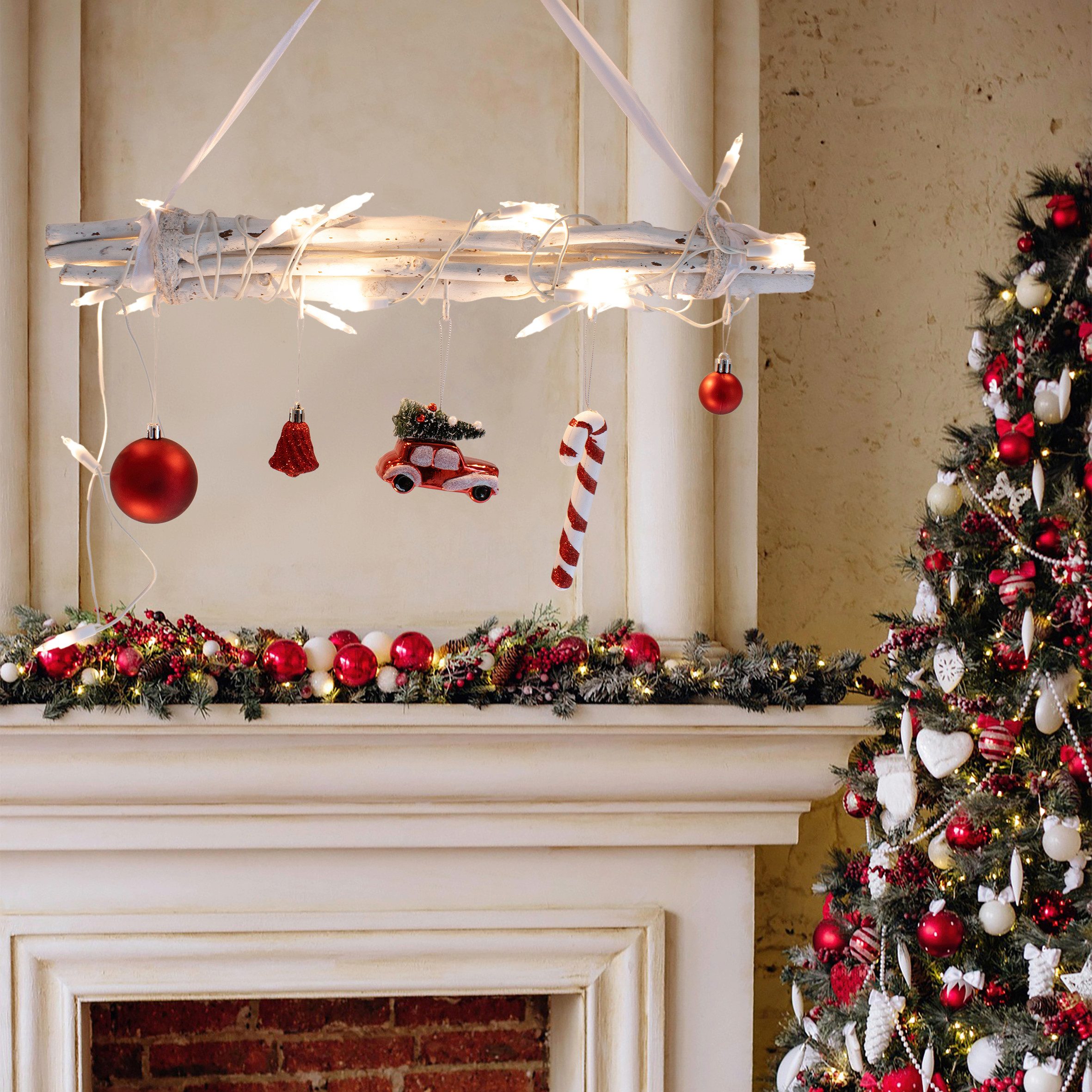 Spetebo Lichterkette Weihnachtsbaum Deko Beleuchtung mit Glas Lichtern warm weiß, 50-flammig