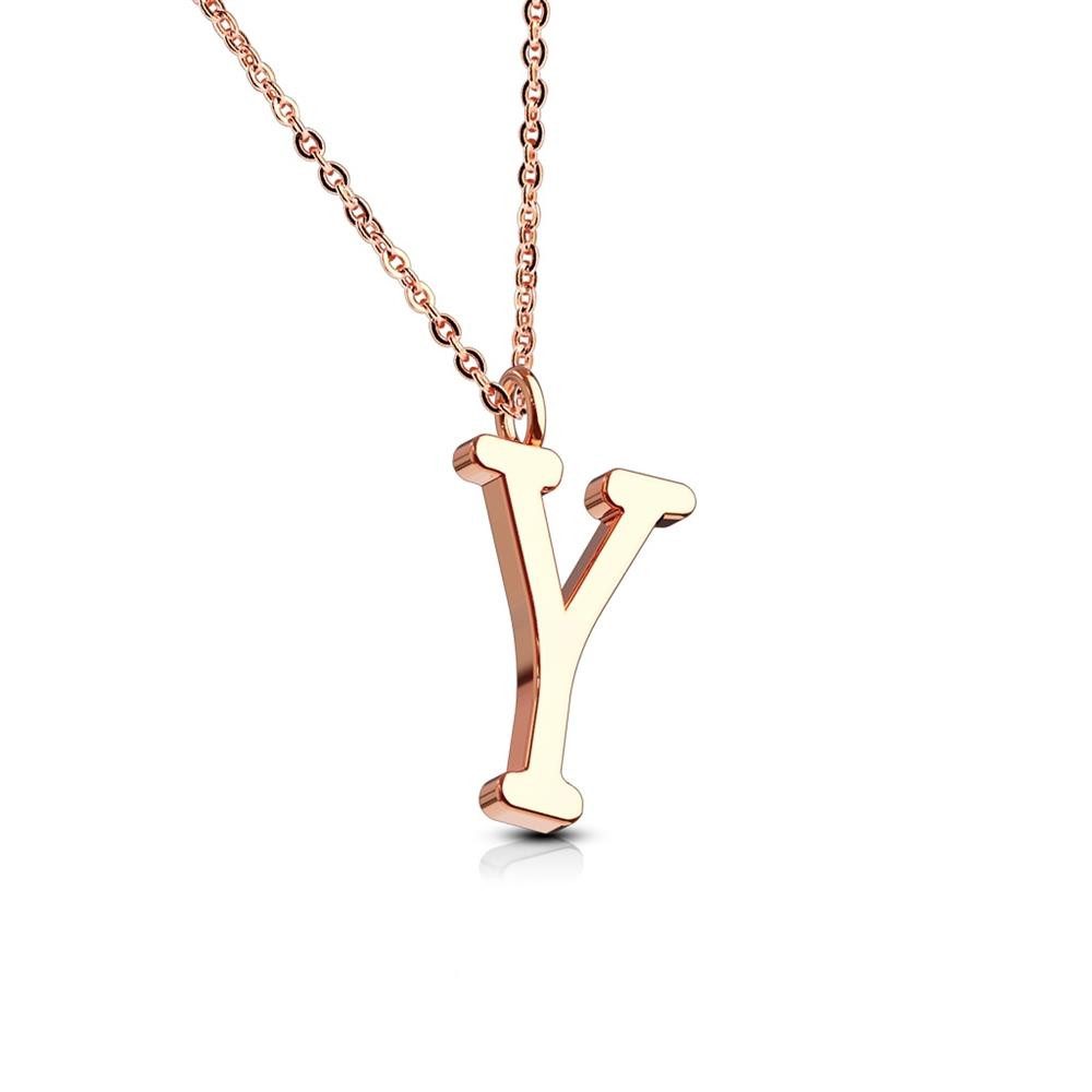 BUNGSA Fingerring Y - Kette Buchstaben Anhänger Rosegold aus Edelstahl Damen Y (1-tlg), Halskette Necklace