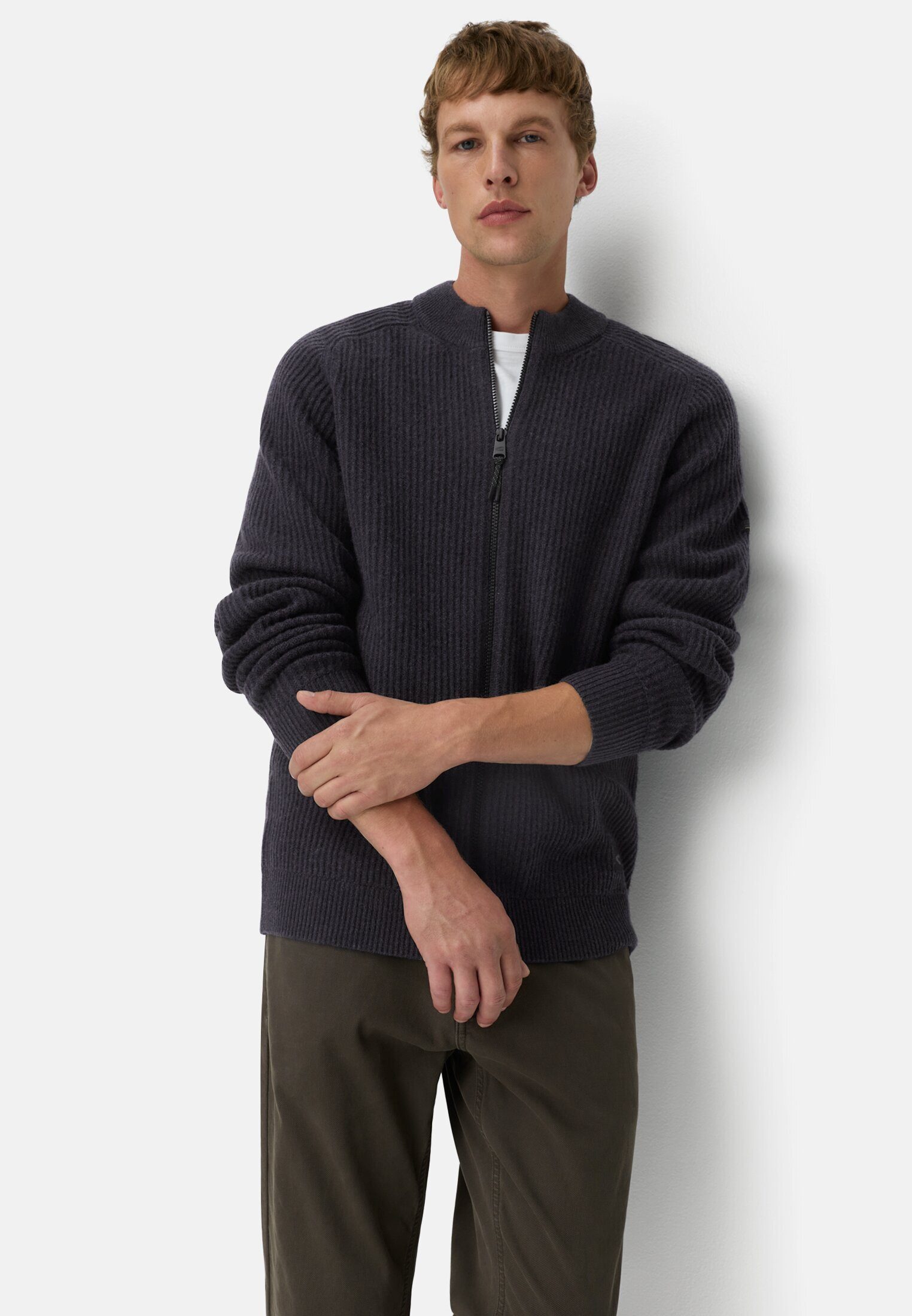 camel active Strickjacke aus reiner Lammwolle Langarm Stehkragen