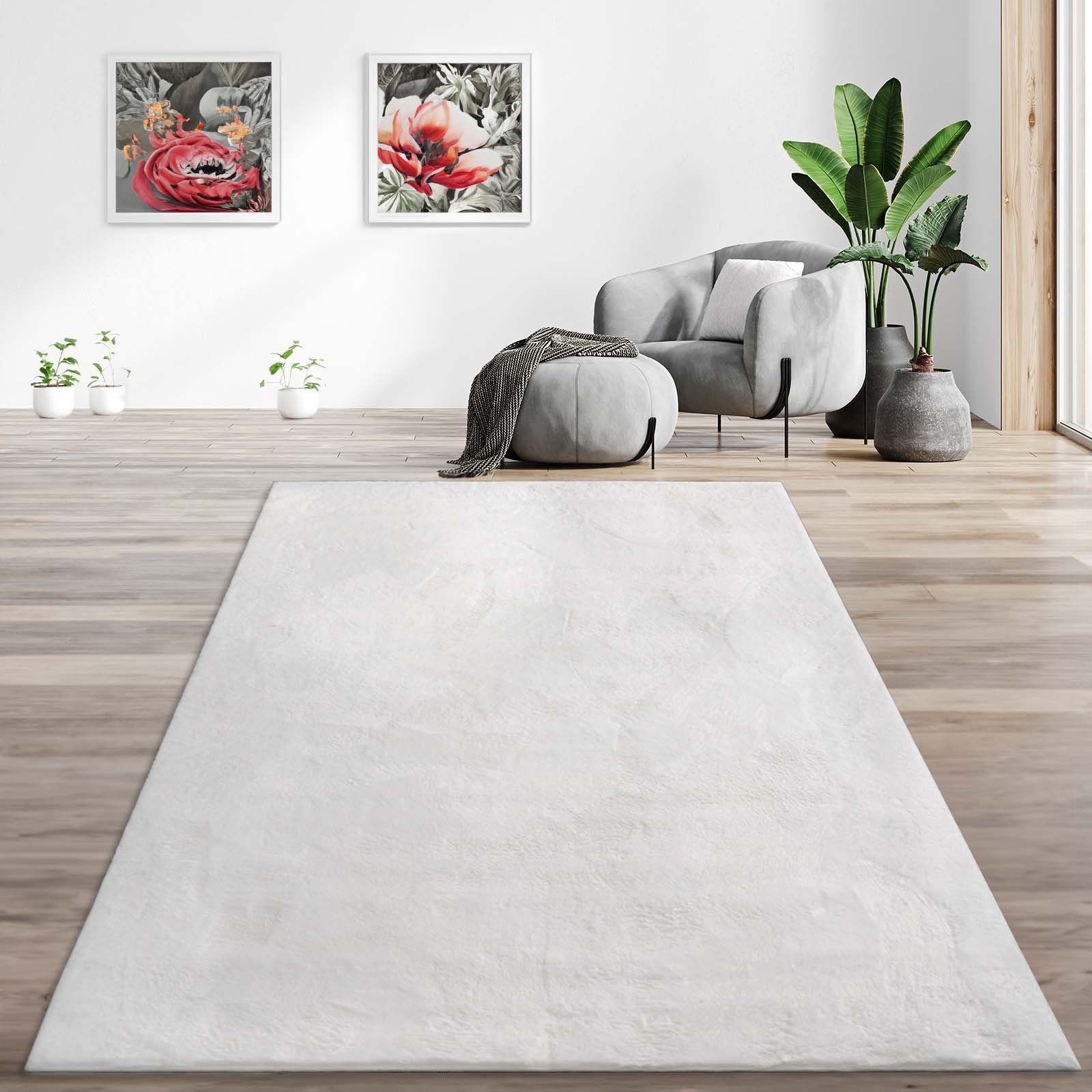 Teppich Hasenfell Bora Soft, TaraCarpet, rechteckig, Höhe: 14 mm, Hasenfell weiß Wohnzimmer Schlafzimmer Esszimmer 160X230