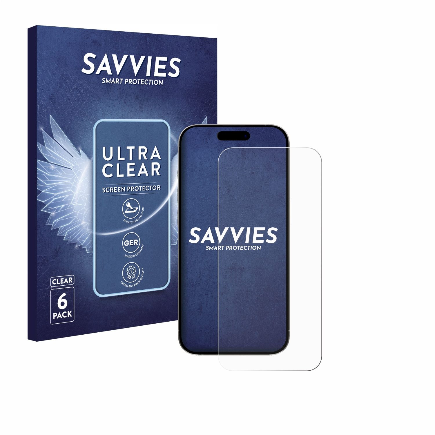 Savvies Displayschutzfolie Schutzfolie für Apple iPhone 15, 6 Stück, Displayschutz Schutz Folie Klar Transparent