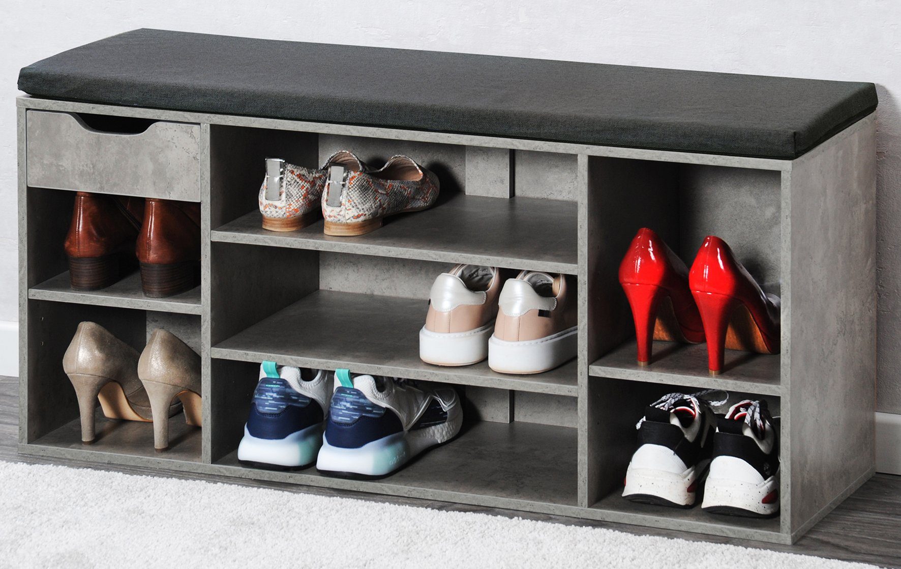 Kesper Schuhbank Kesper Schuhschrank mit Sitzkissen und Schublade, Betonoptik