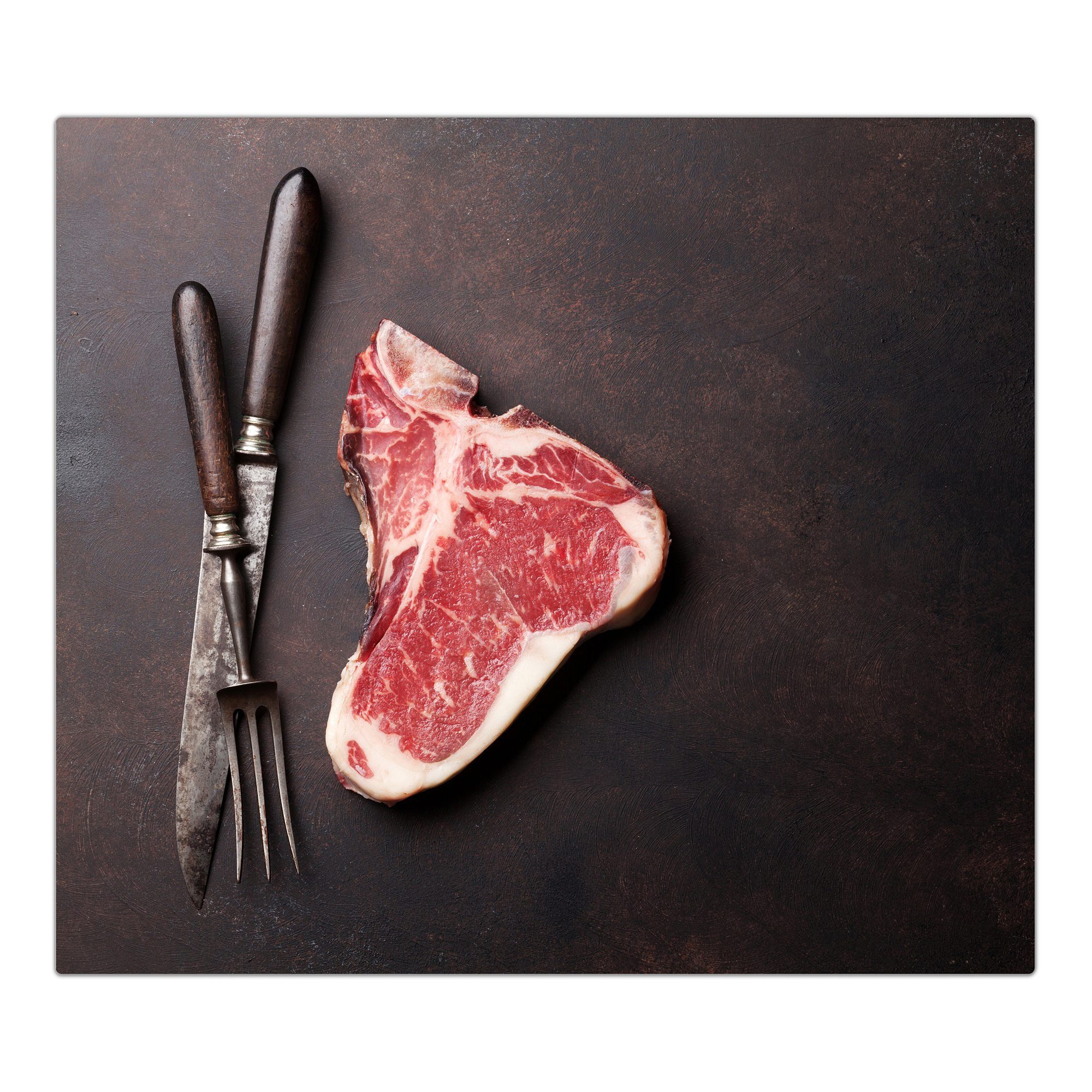 Primedeco Herd-Abdeckplatte Herdabdeckplatte Spritzschutz aus Glas Rohes T-Bone Steak, Glas, (1 tlg)