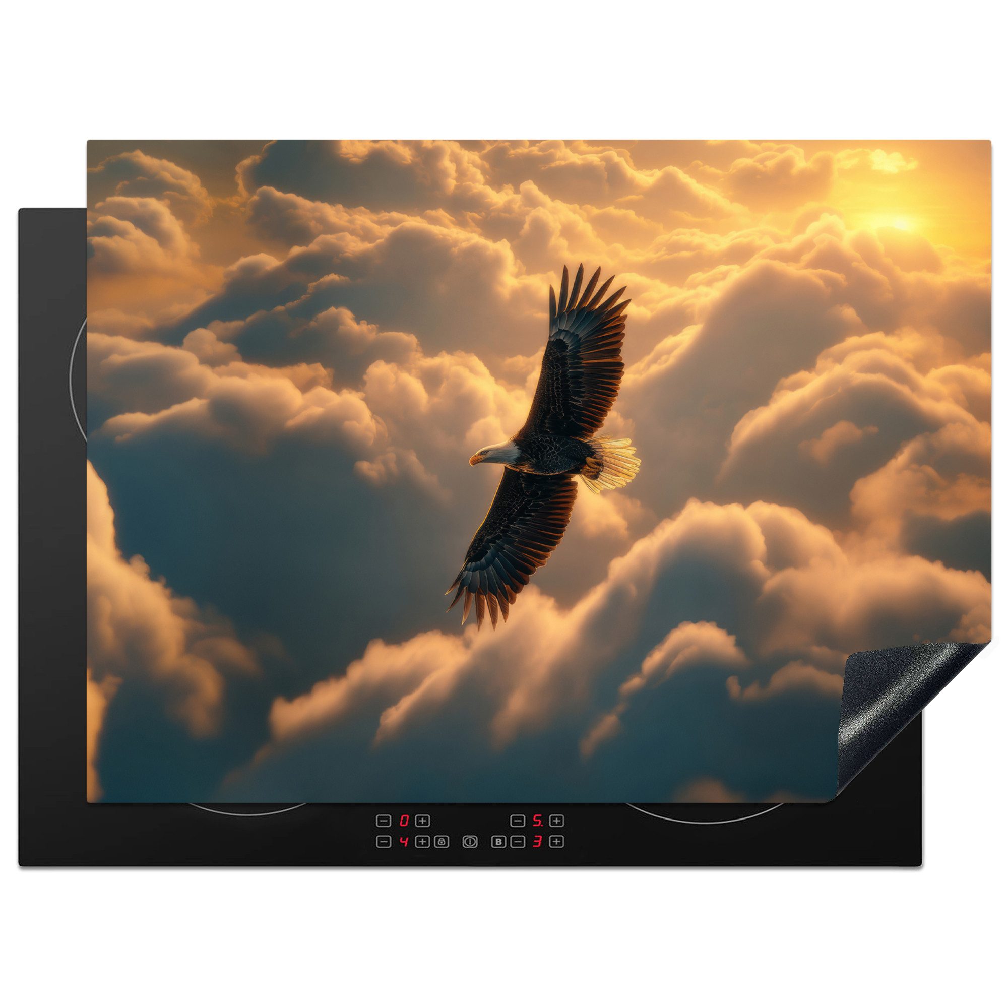 MuchoWow Herd-Abdeckplatte Adler - Wolken - Sonne, Vinyl, (1 tlg), Küche Herdabdeckung Ceranfeld Induktionsfeld Vinyl, 65x50 cm