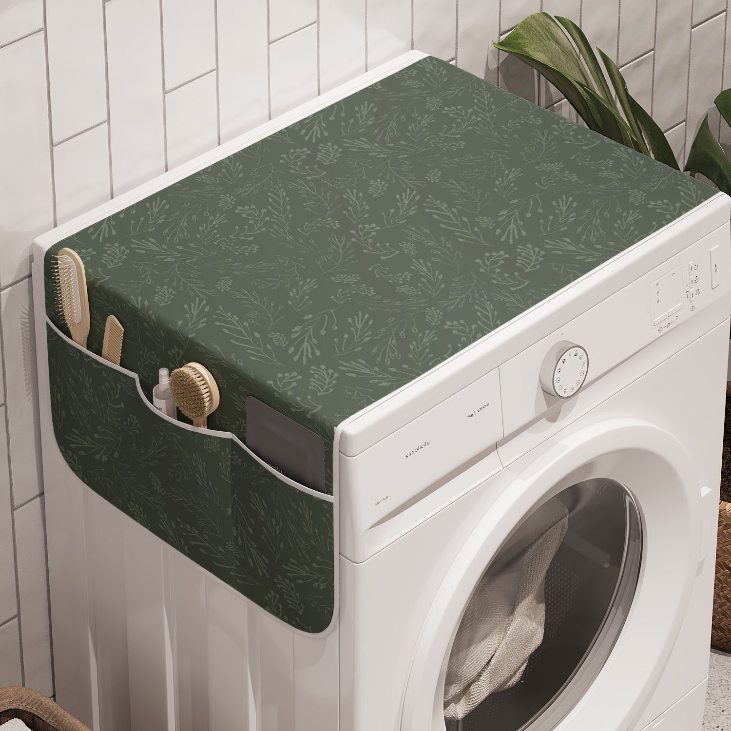 Abakuhaus Badorganizer Waschmaschine Kräuter-Äste-Blätter Anti-Rutsch-Stoffabdeckung für und Trockner, Leafage