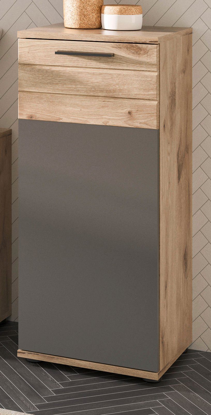 xonox.home Unterschrank Mason (Kommode in grau und Nox Eiche, BxH 37 x 87 cm) Türanschlag wechselbar, mit Soft-Close | Unterschränke