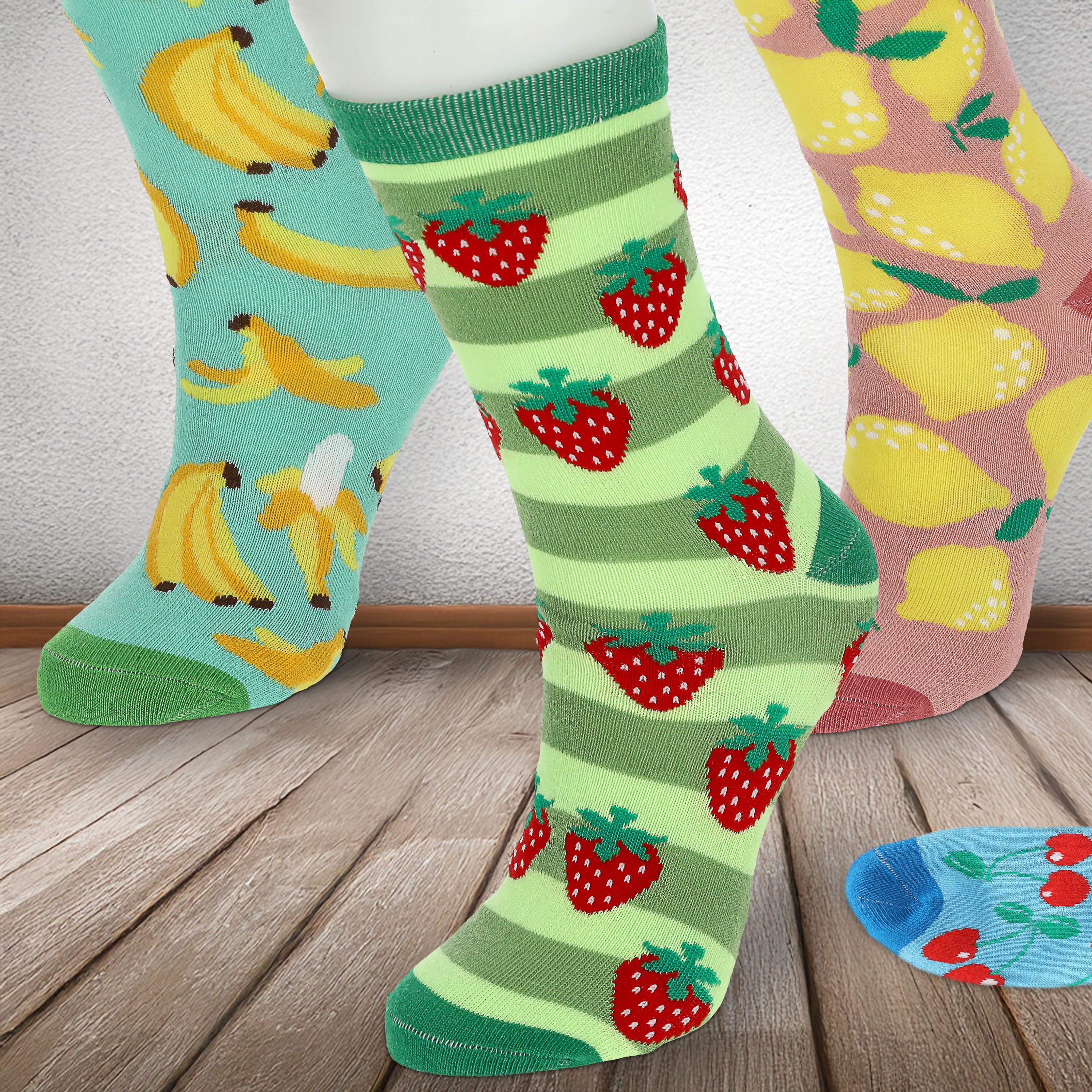 CEPEWA Socken Damensocken Fruits 4er Pack 36-41 bunt Polyester Baumwolle Elasthan
