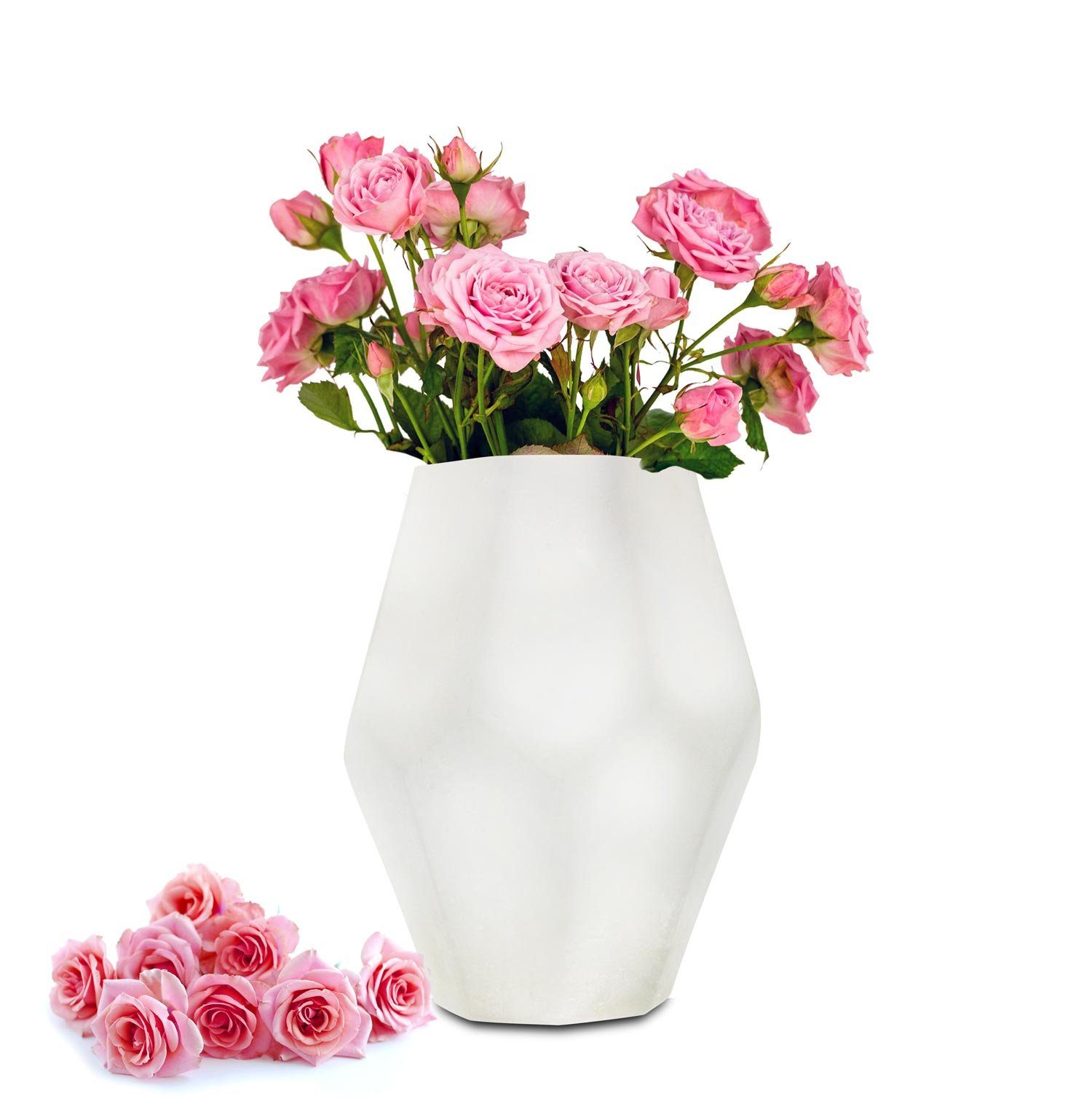 Sendez Dekovase Blumenvase Vase Tischvase Glasvase Dekovase Blumentopf Deko Weiß