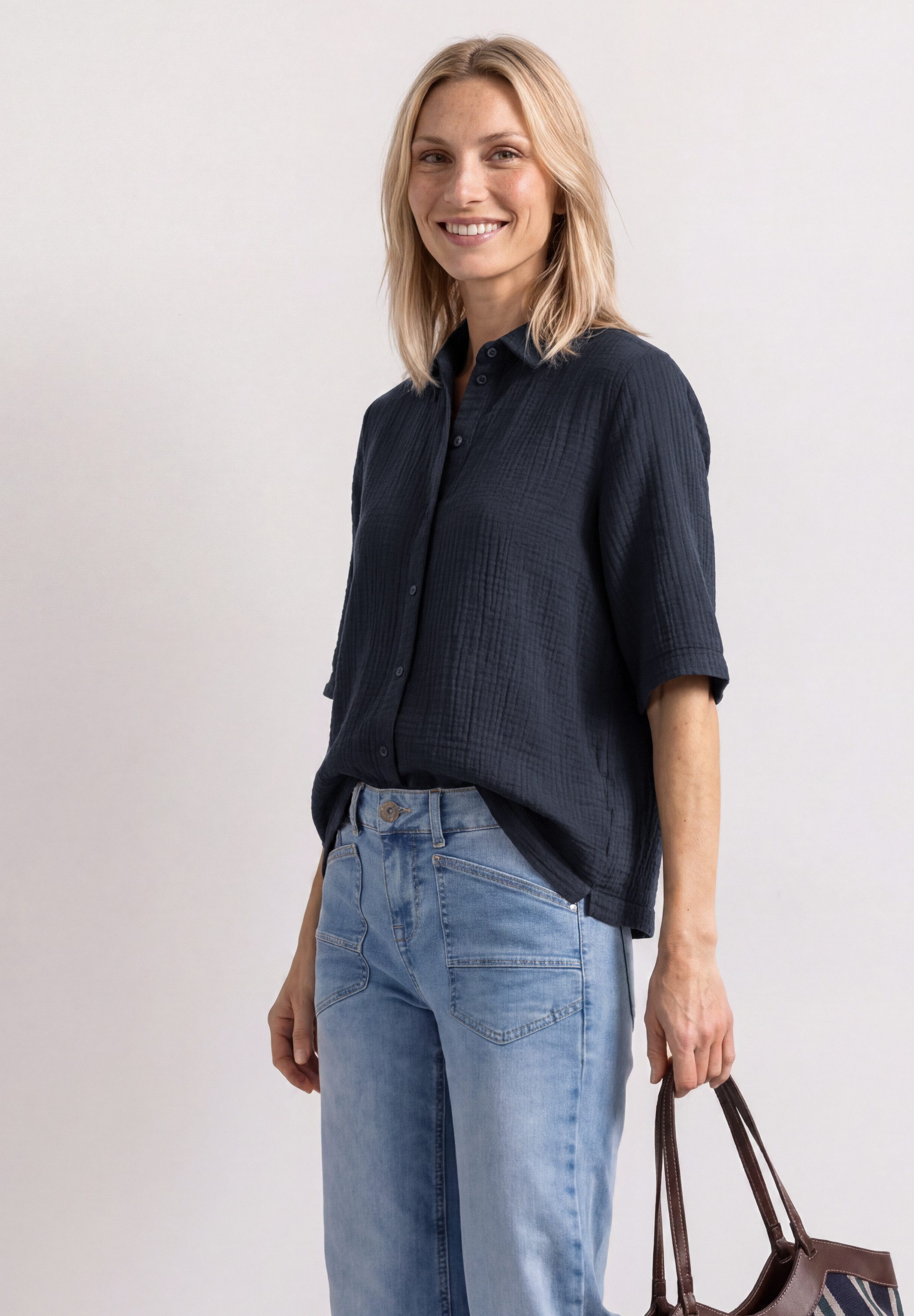 STREET ONE Hemdbluse Sommerbluse, hochwertiger Musselin aus Baumwolle
