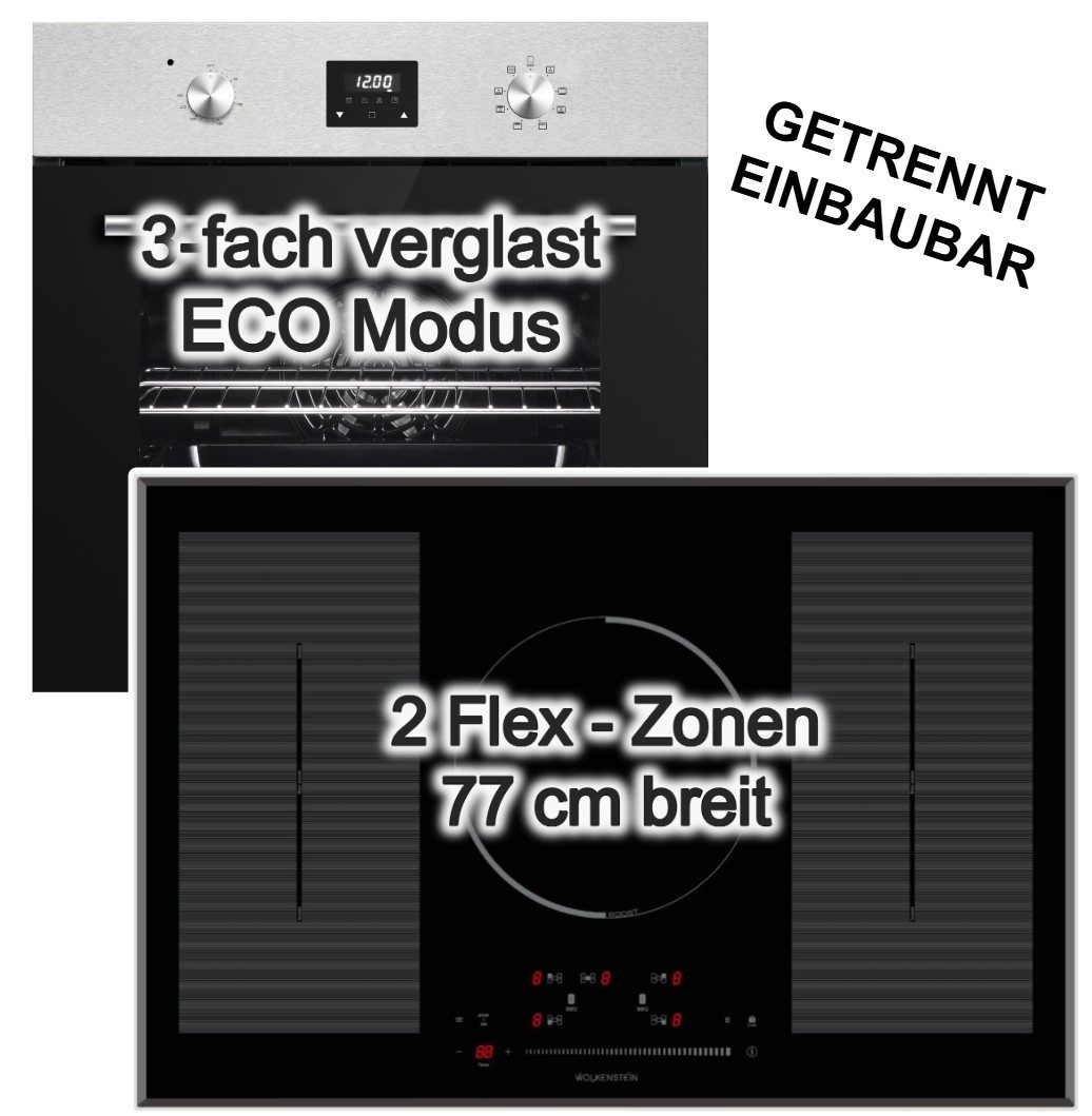 PKM Backofen-Set Backofen Umluft 8 Funktionen+ Wolkenstein Flex-Induktionskochfeld 77cm, mit Nein
