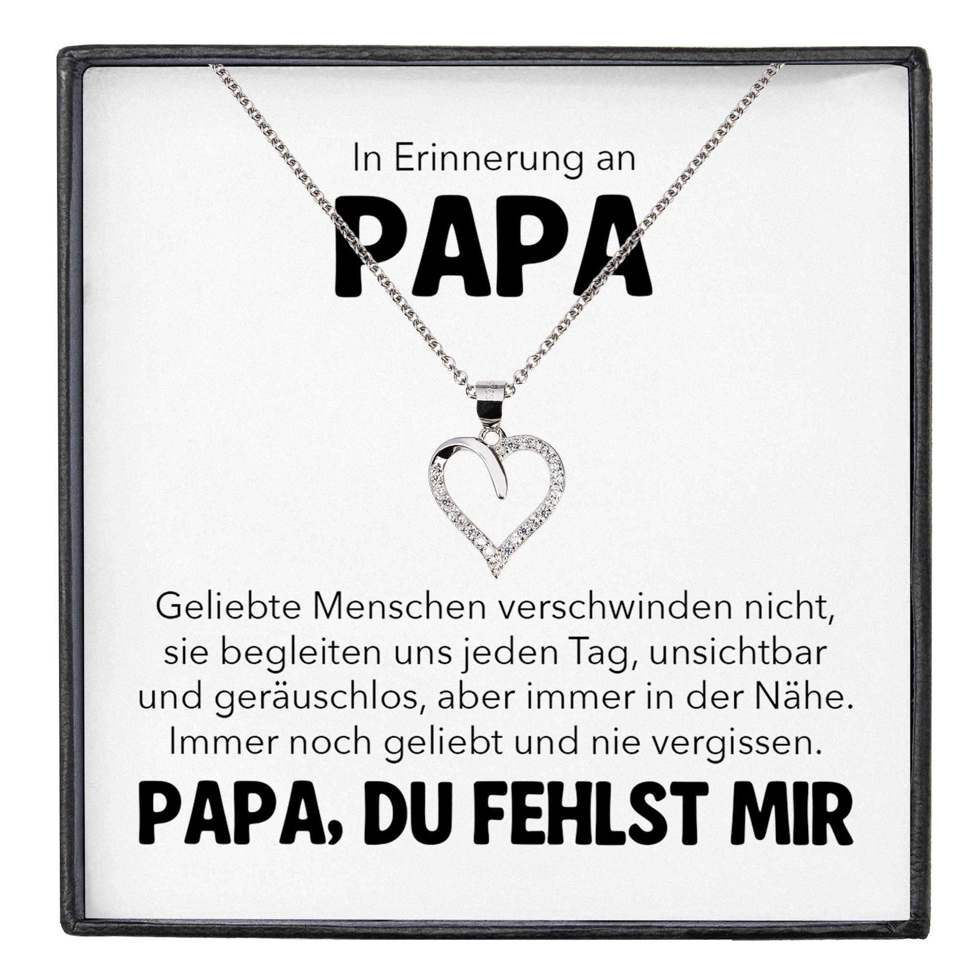 22Feels Schmuckset Erinnerung An Papa Trauer Andenken Kondolenz-Geschenk Herz Halskette (inkl. Geschenktasche, Karte, Poliertuch, Beutel), Silber 925/000, Karte Made In Germany