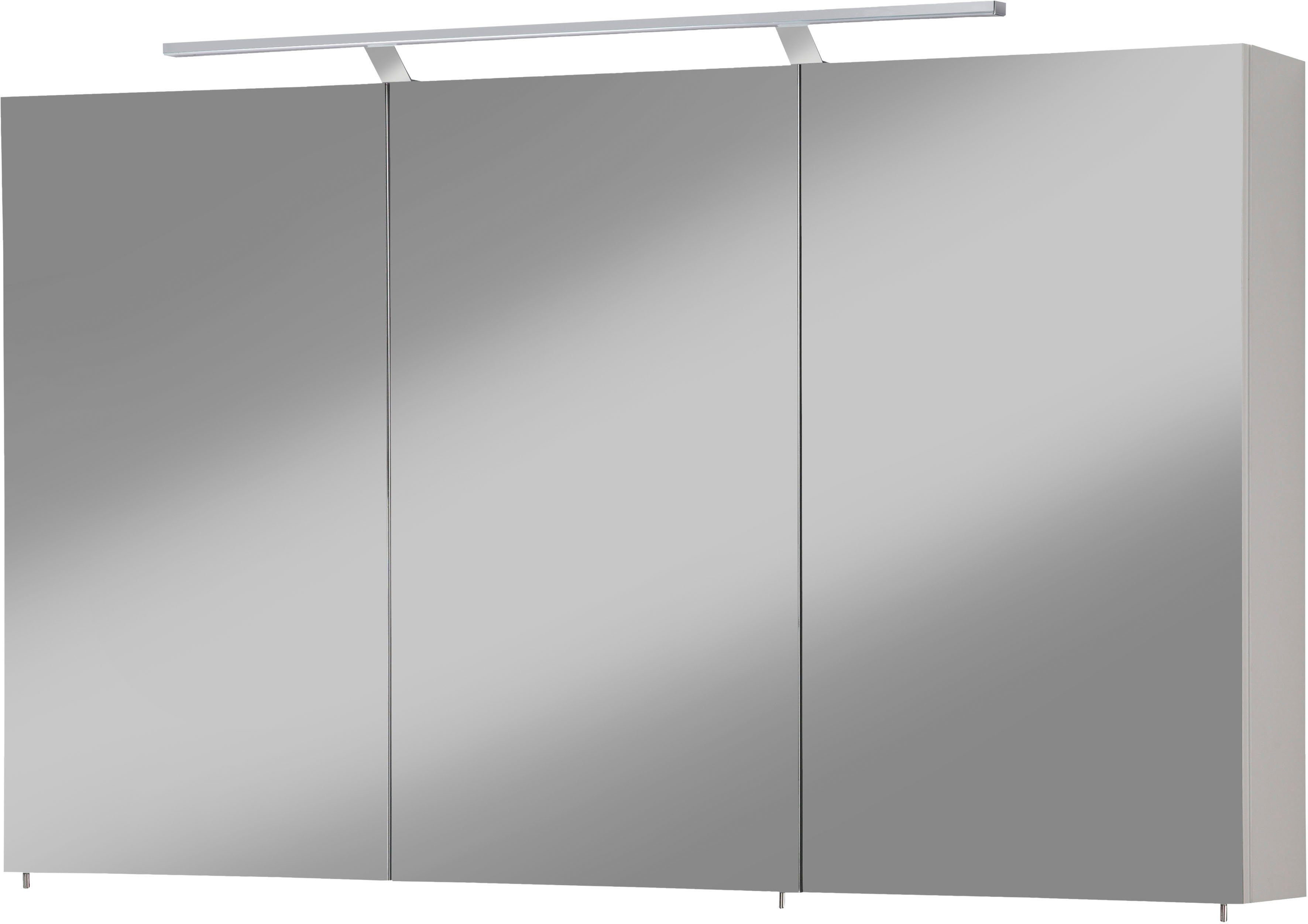 welltime Spiegelschrank Torino Breite | LED-Beleuchtung, kreideweiß kreideweiß cm, 120 Schalter-/Steckdosenbox 3-türig