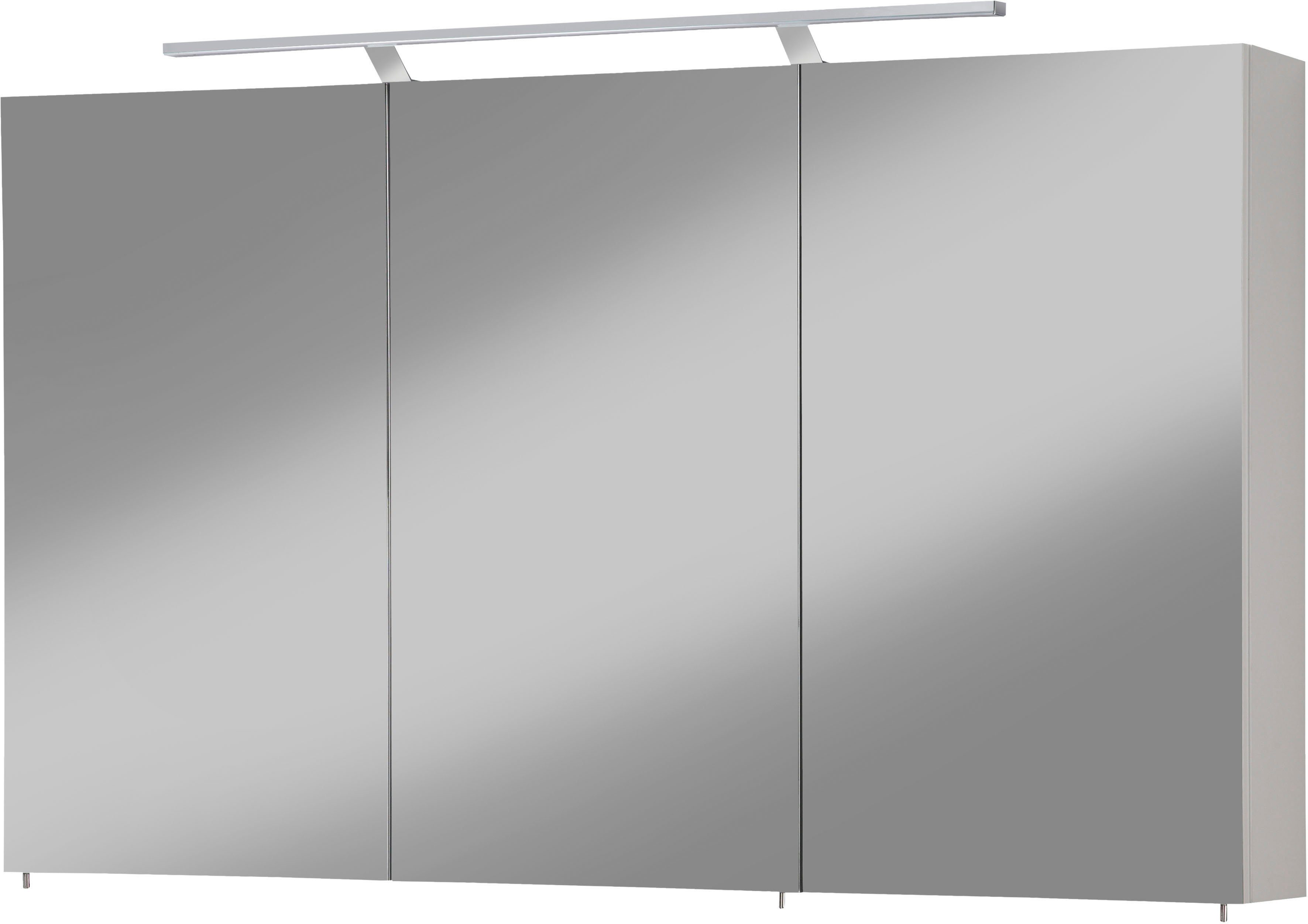 kreideweiß Schalter-/Steckdosenbox Breite 120 cm, | LED-Beleuchtung, Torino 3-türig, Spiegelschrank welltime kreideweiß