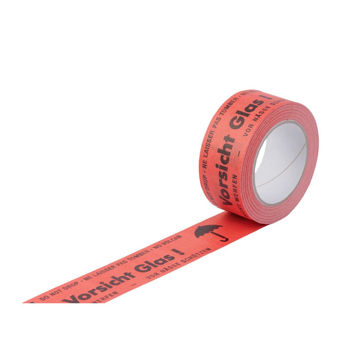 Willy Heckmann Klebeband Warnband Öko Aufschrift "Vorsicht Glas" rot 50mx5cm