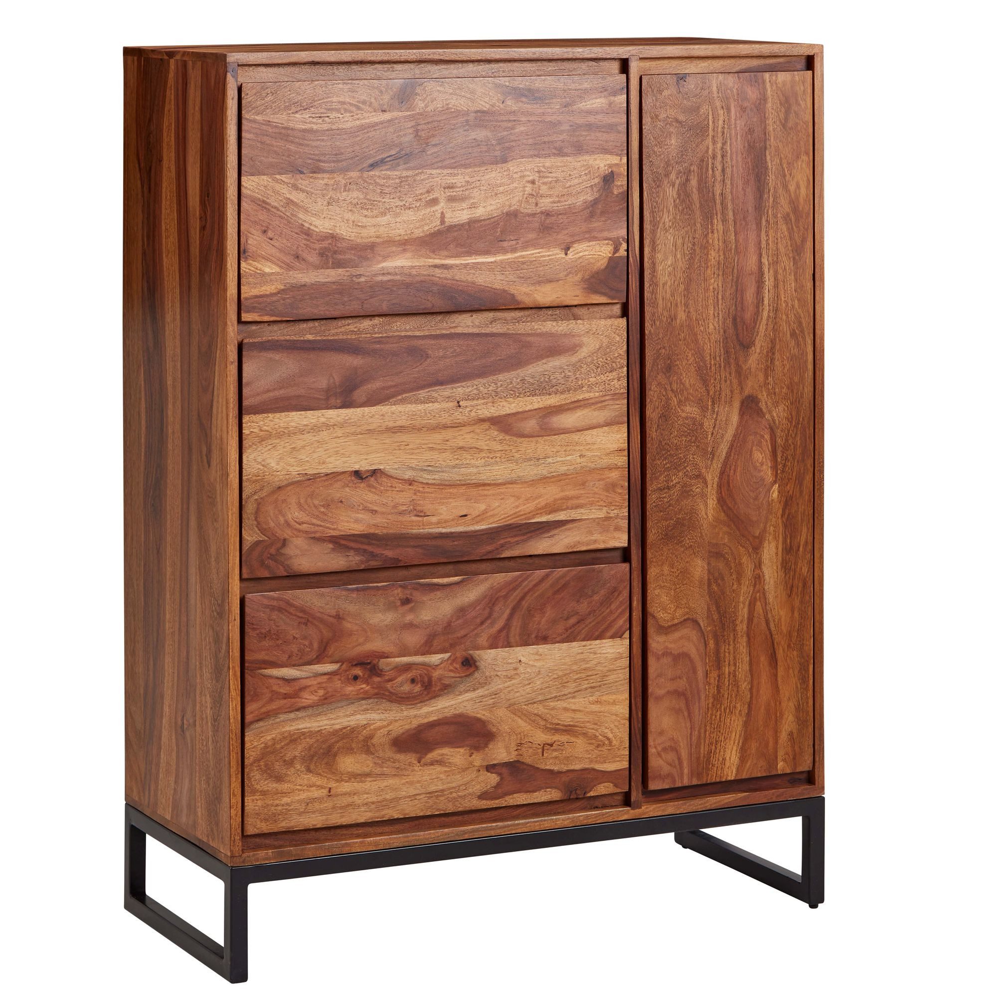 furnicato Schuhschrank Massivholz, Walnuss Finish 88x120x40 cm