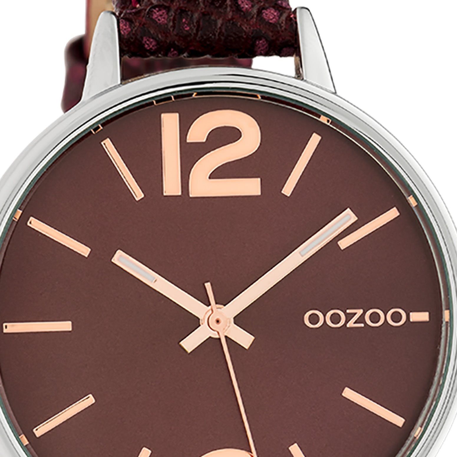 (ca. Quarzuhr Oozoo Damen rund, Lederarmband groß Damenuhr Timepieces, Armbanduhr OOZOO Fashion 42mm), braun, OOZOO
