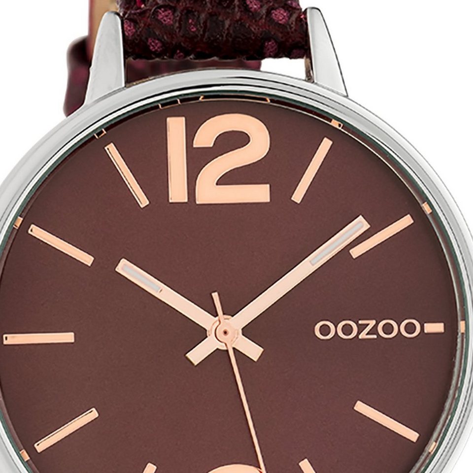 OOZOO Quarzuhr Oozoo Damen Armbanduhr OOZOO Timepieces, Damenuhr rund, groß  (ca. 42mm), Lederarmband braun, Fashion