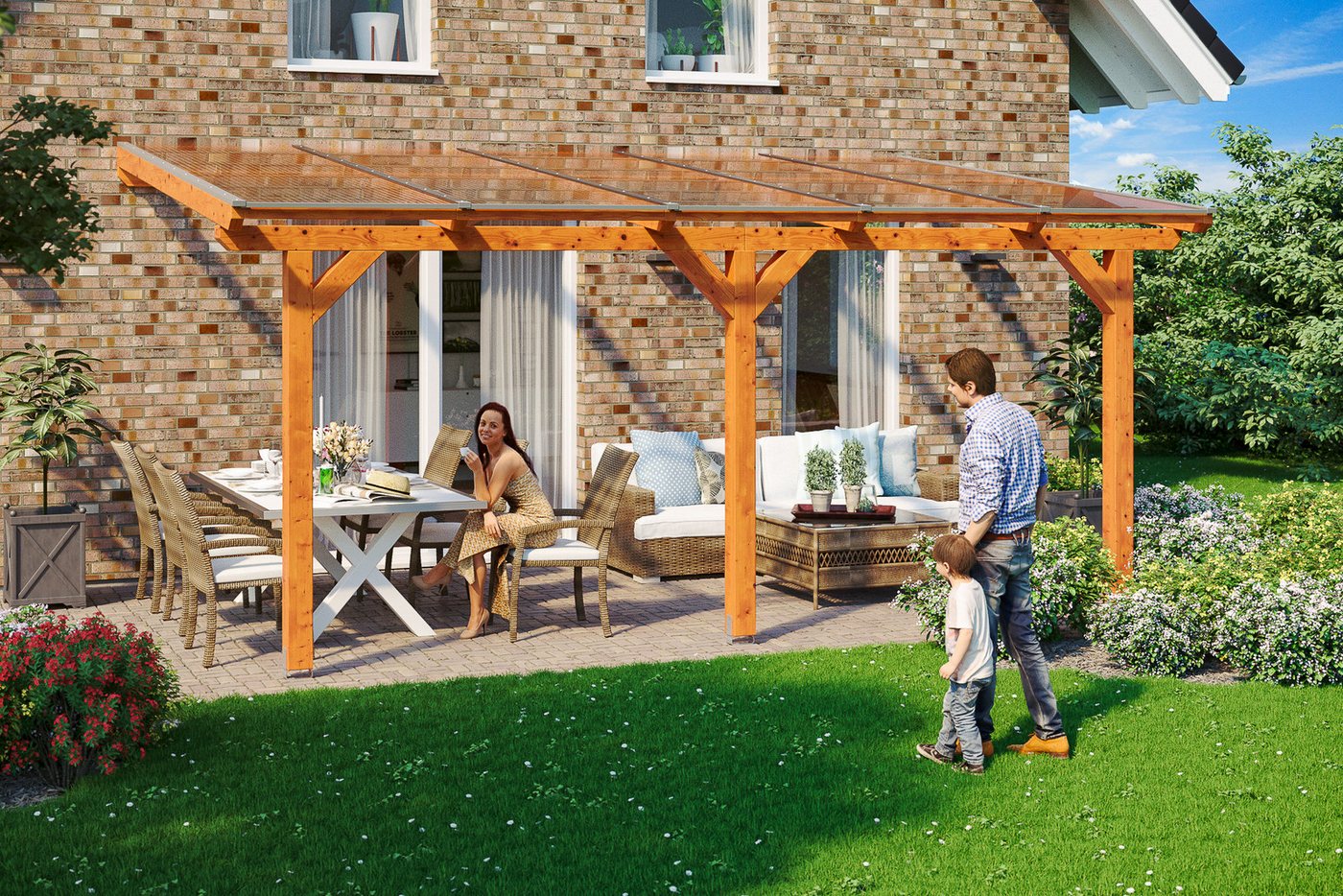 Thumbnail - Skanholz Terrassendach Andria, BxT: 541x350 cm, Bedachung Doppelstegplatten, Leimholz