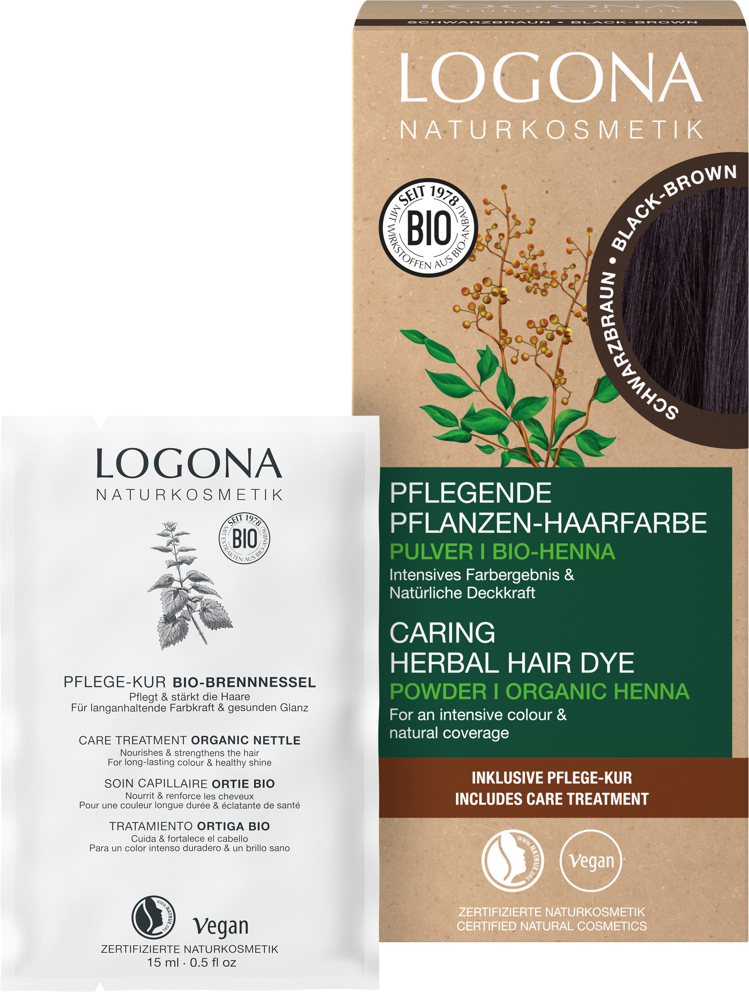 LOGONA Coloration PFLANZEN-HAARFARBE PULVER, für alle Haartypen, mit kochendem Wasser anrührbar, vegan