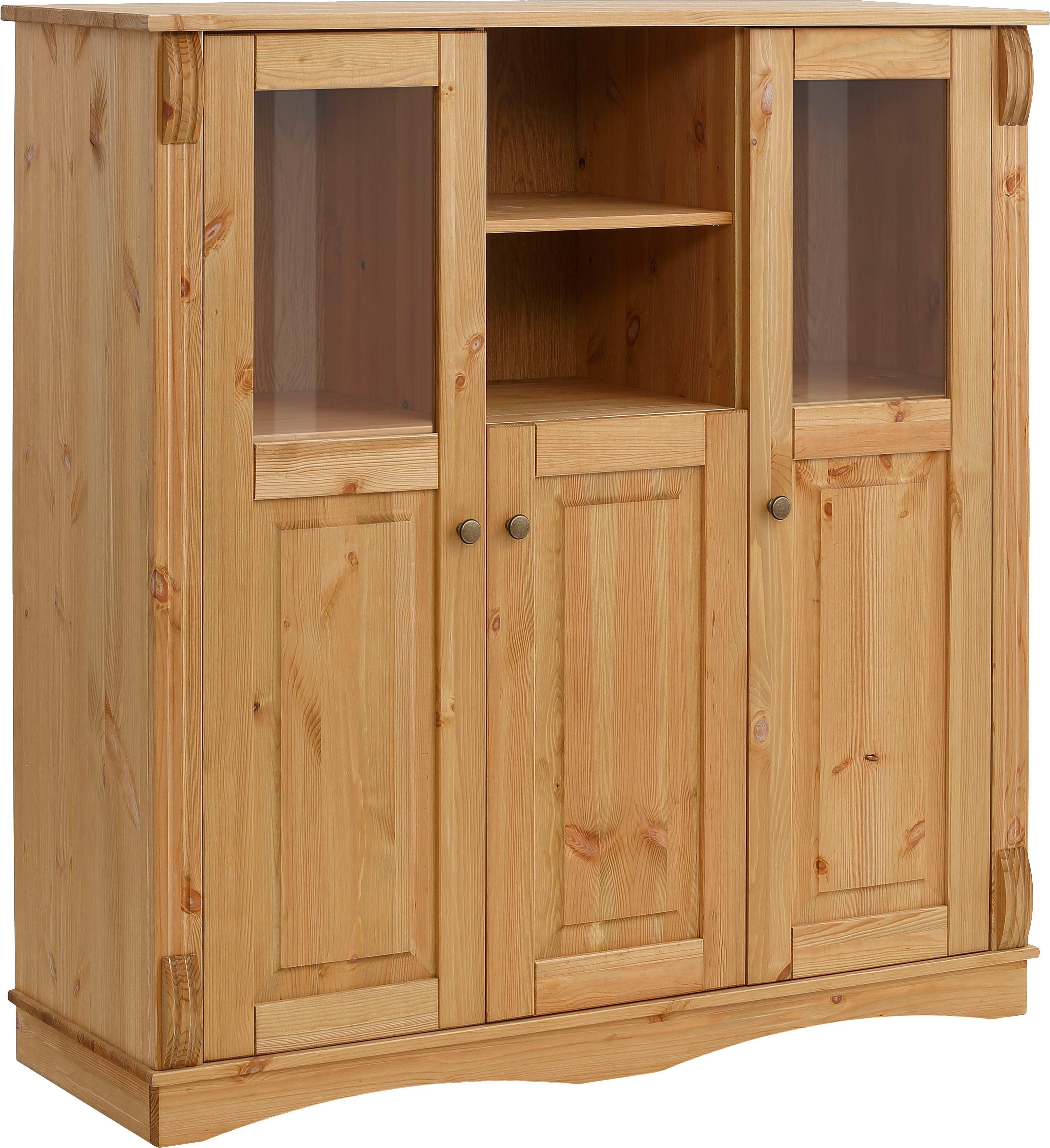 Home affaire Highboard Teresa (Maße (B/T/H): 119/40/120 cm), Vitrine, Türen mit Glaseinsätzen, aus massiver Kiefer, FSC®