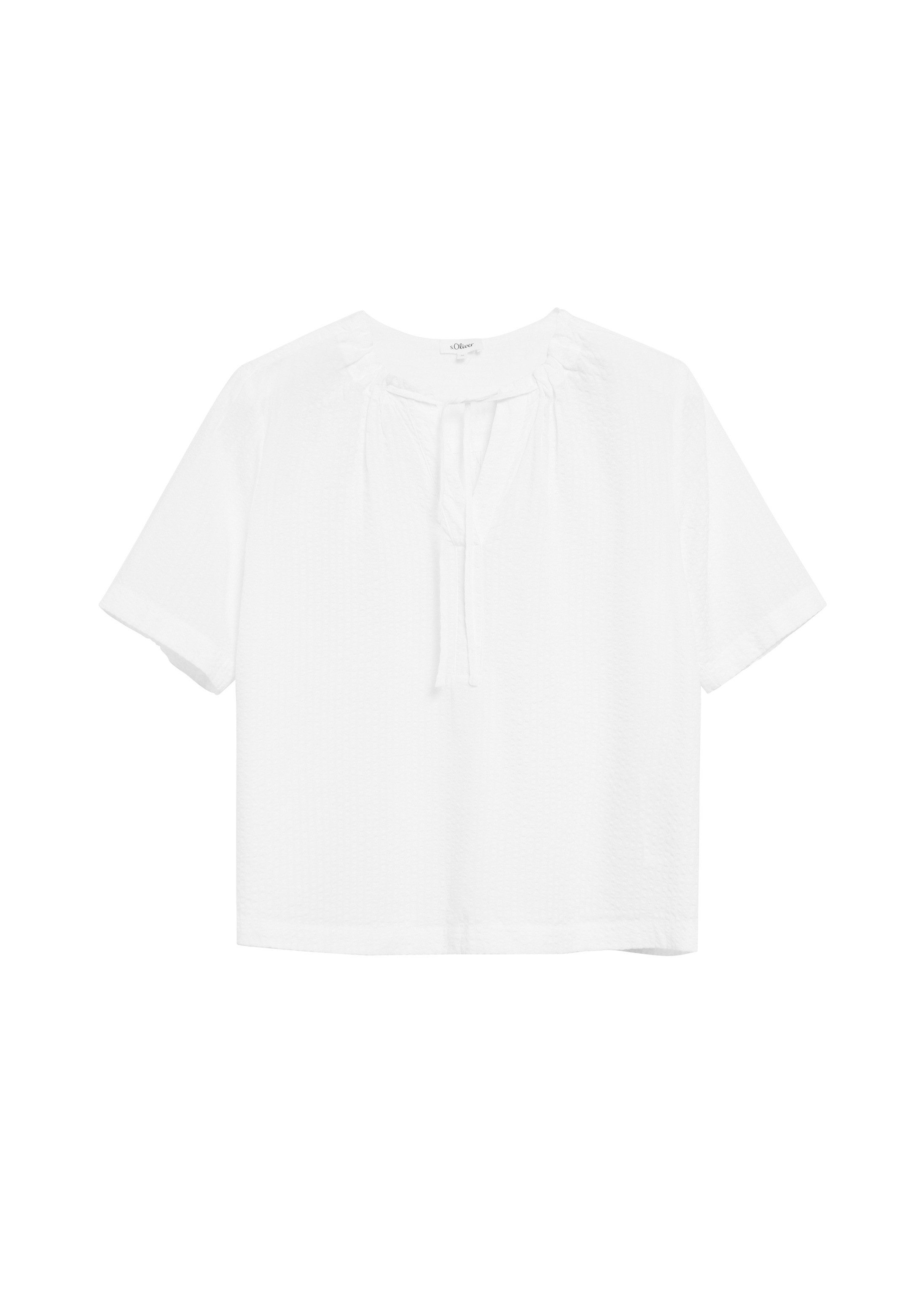 s.Oliver Kurzarmbluse Bluse Strukturierte Viskosemix-Bluse mit Raffung