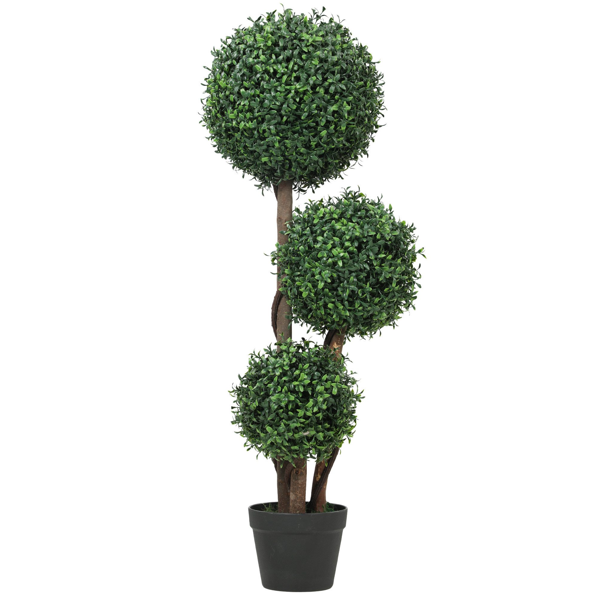 Kunstpflanze Künstliche Kugel dreikugelig mit UV-Schutz Fake Plant wie echt Buchsbaum, HOMCOM, Höhe 100 cm, für Wohnzimmer, Büro, Grün – Bild 2 von 5