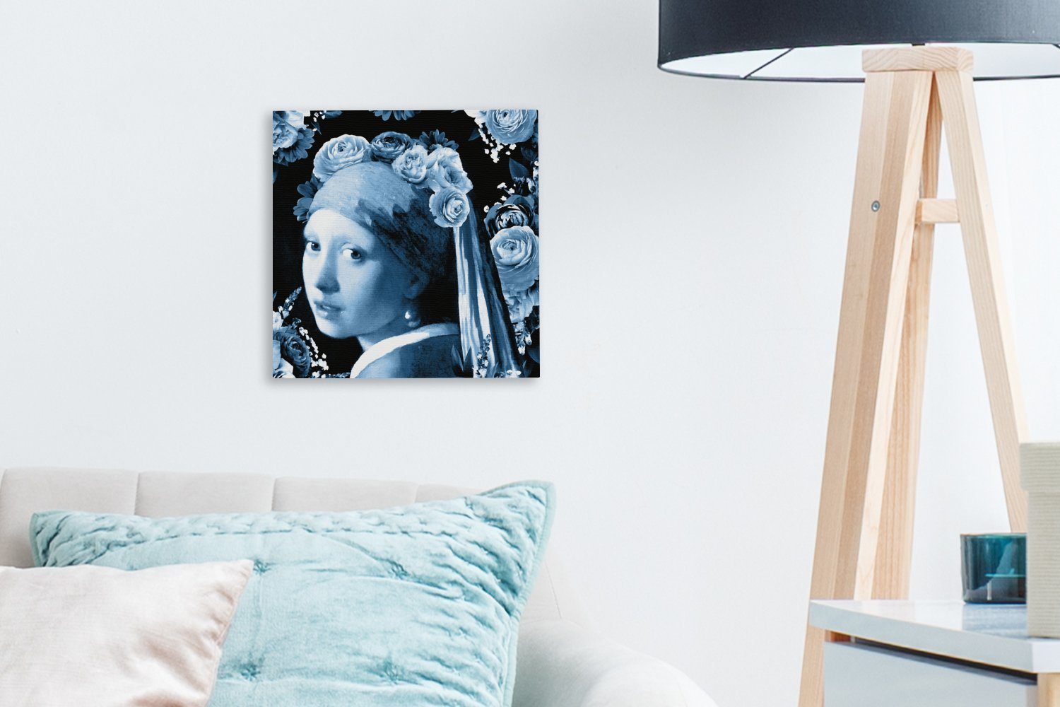 - Bilder Perlenohrring (1 Gemälde Wohnzimmer Leinwand Mädchen Rosen mit OneMillionCanvasses® St), Schlafzimmer einem - Blau, für