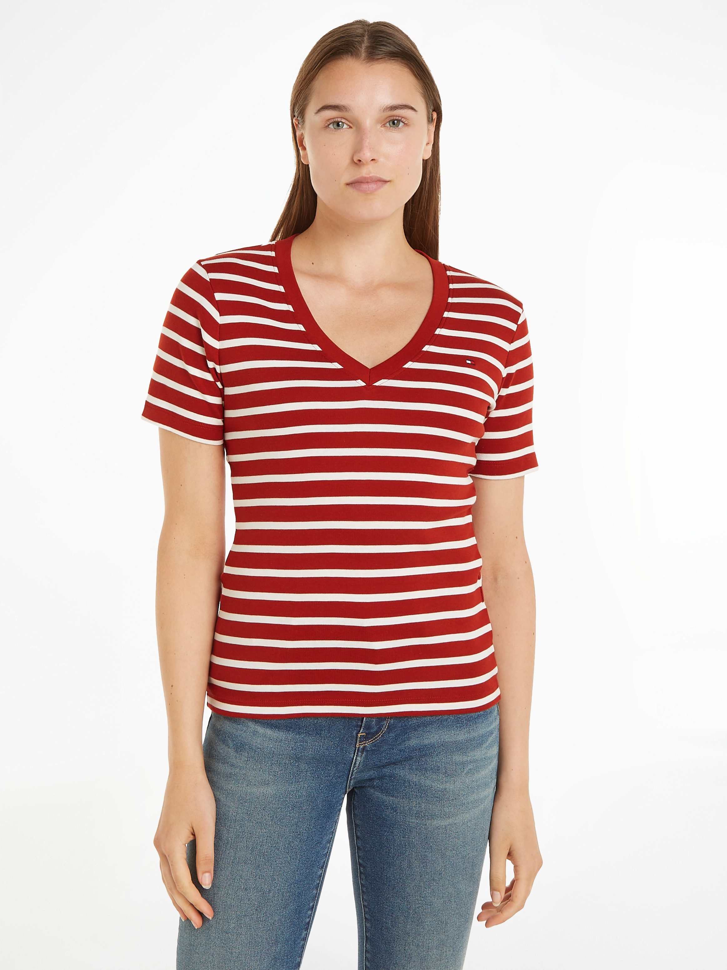 Tommy Hilfiger T-Shirt SLIM CODY V-NK SS mit Logostickerei